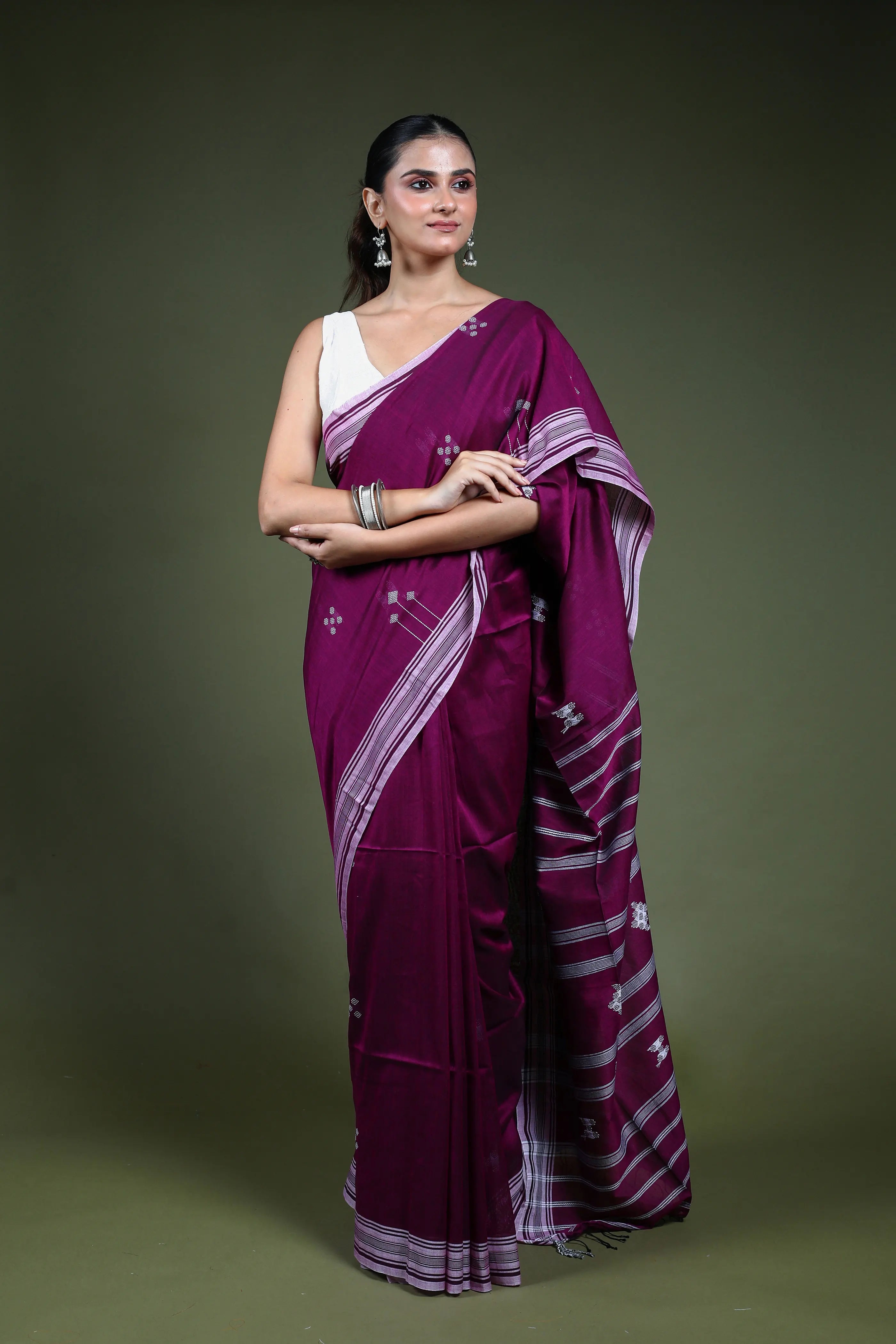 Purple Cotton Saree with Blouse Piece
