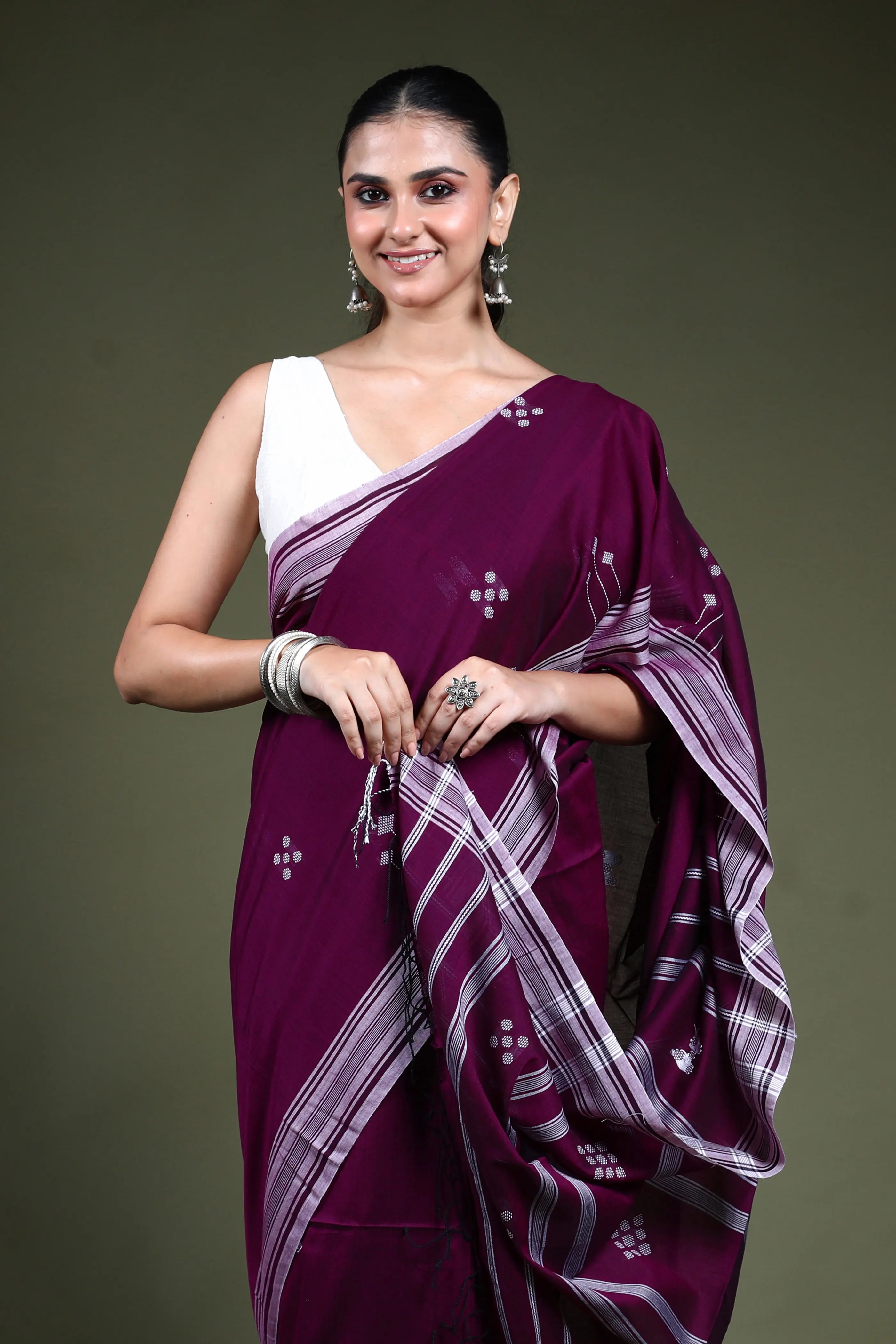 Purple Cotton Saree with Blouse Piece