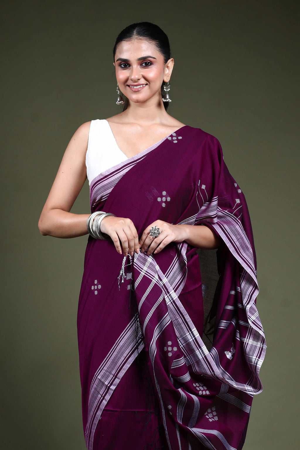 Purple Cotton Saree with Blouse Piece