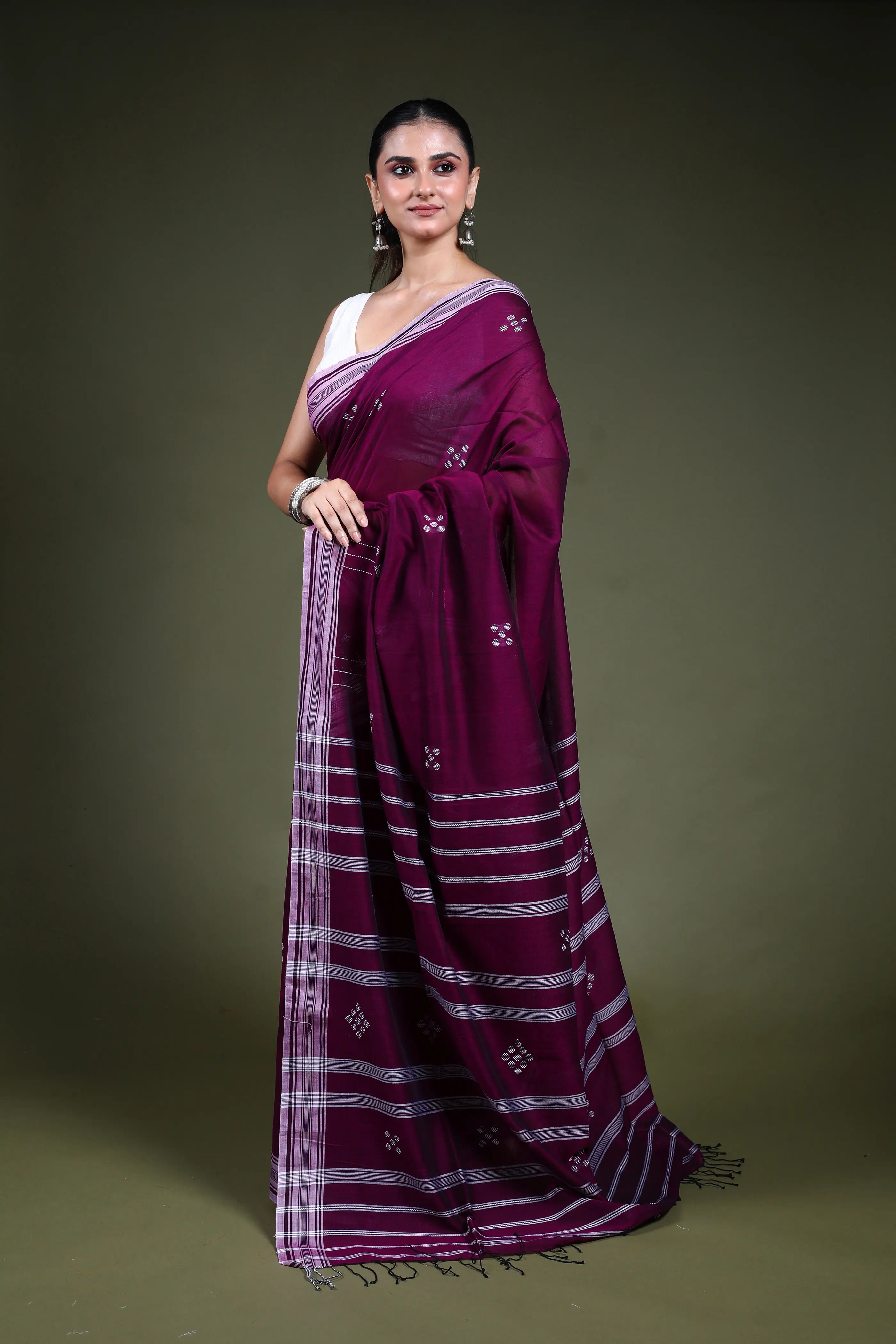 Purple Cotton Saree with Blouse Piece