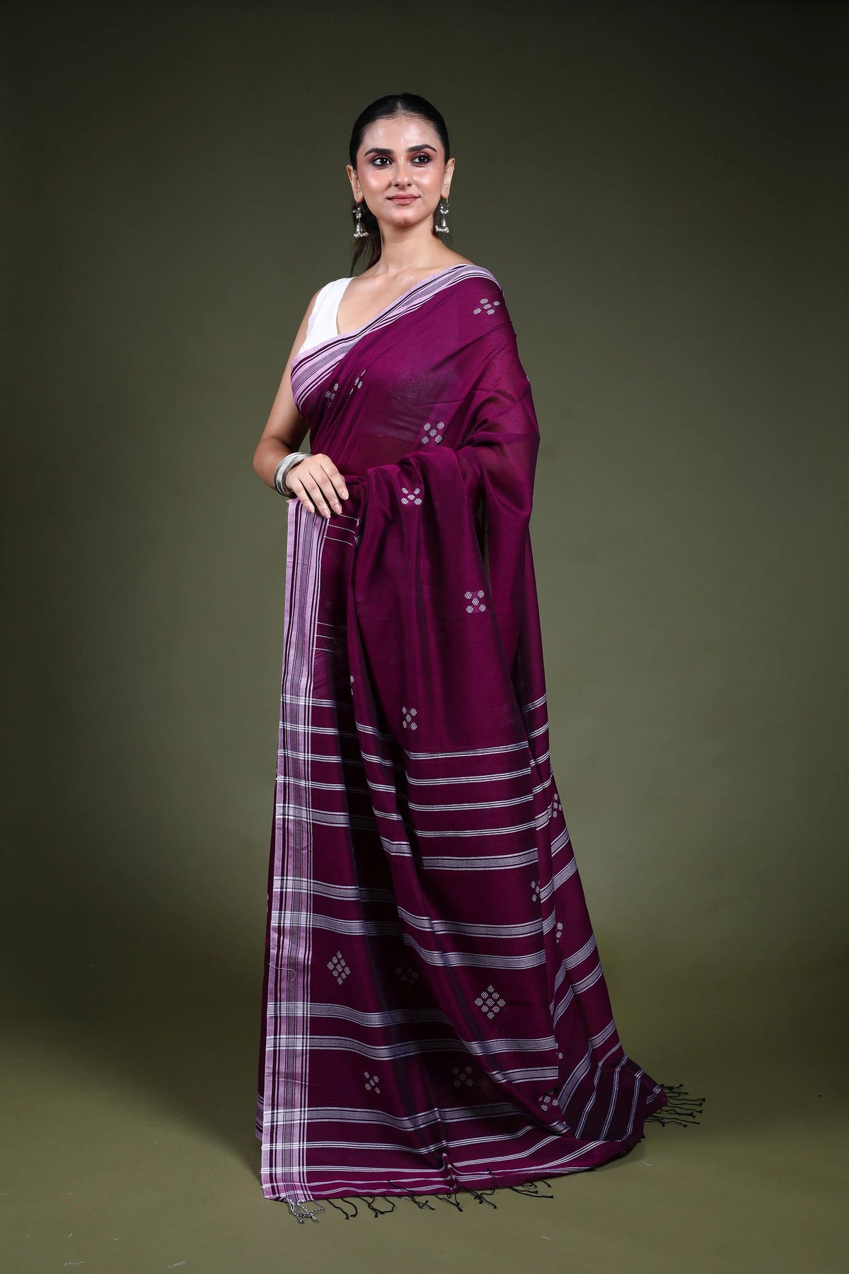 Purple Cotton Saree with Blouse Piece