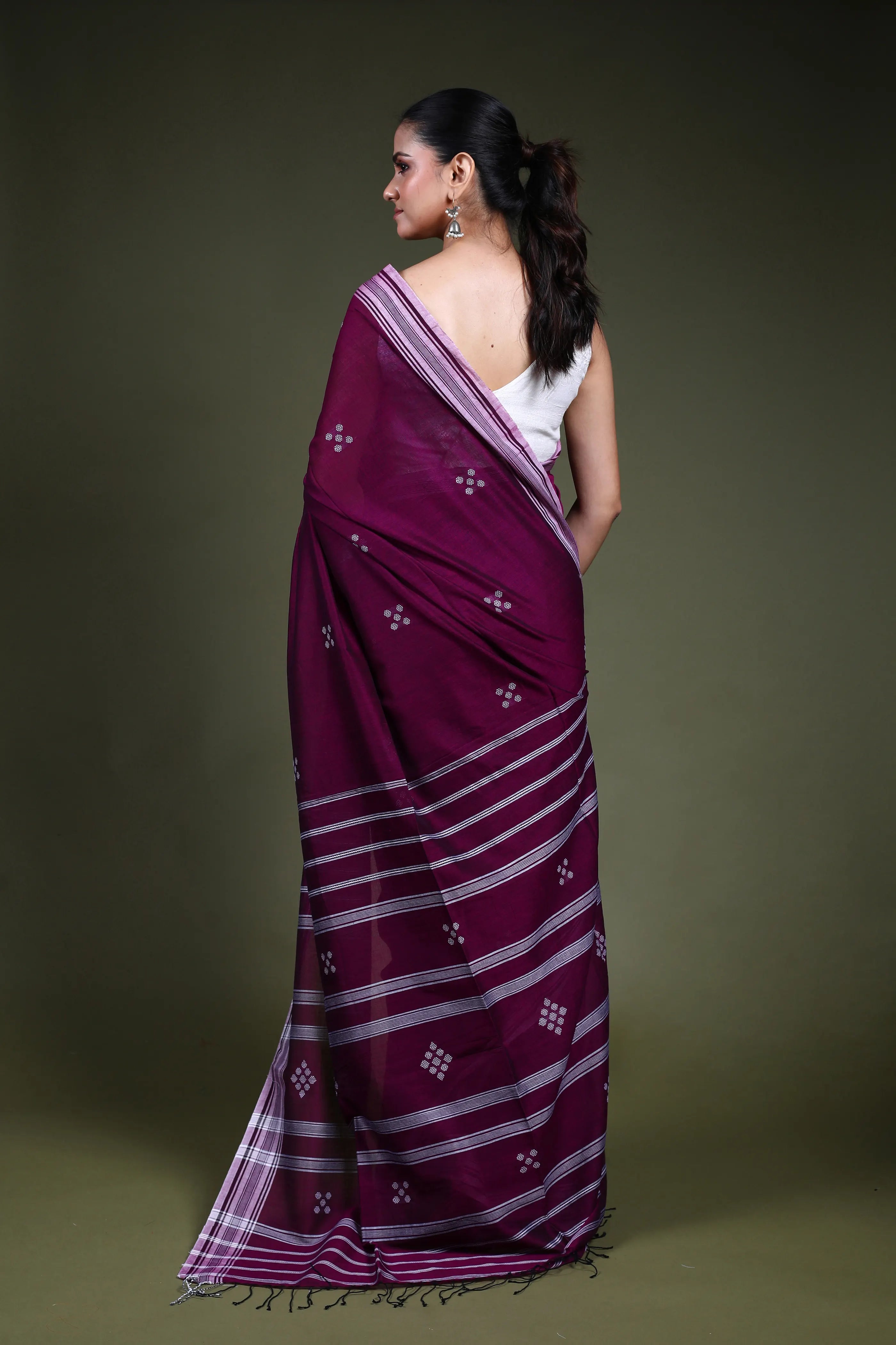 Purple Cotton Saree with Blouse Piece