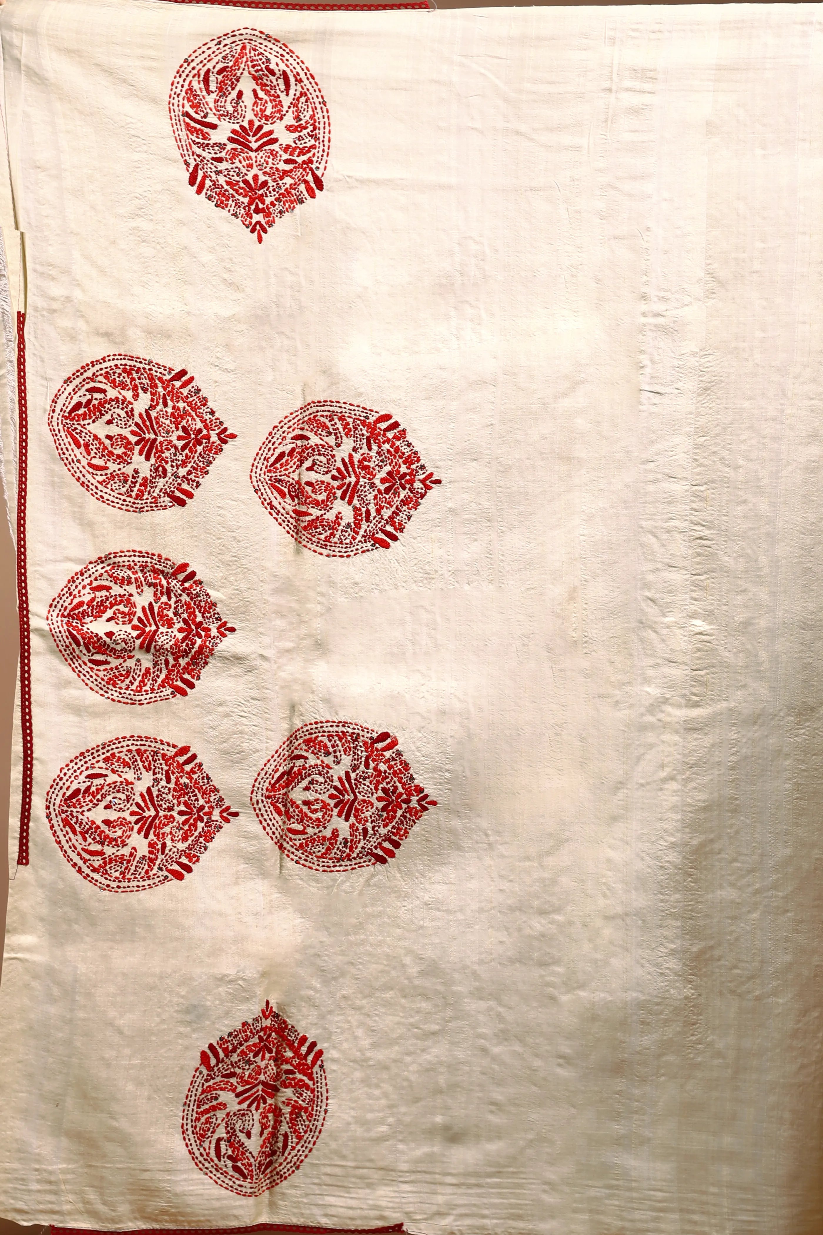 Beige Tussar Kantha Saree with Blouse Piece