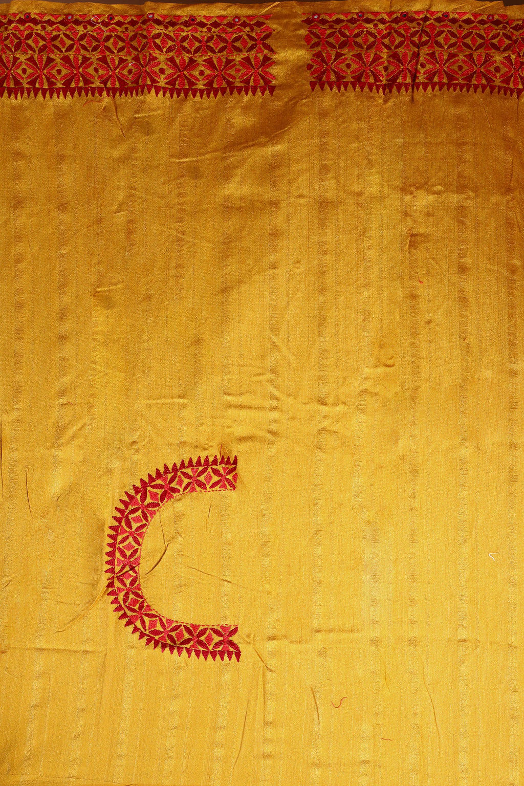 Mustard Yellow Blended Tussar Kathiyawadi Saree with Blouse Piece