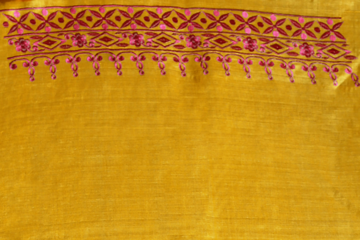 Yellow Embroidery Tussar Saree with Blouse Piece