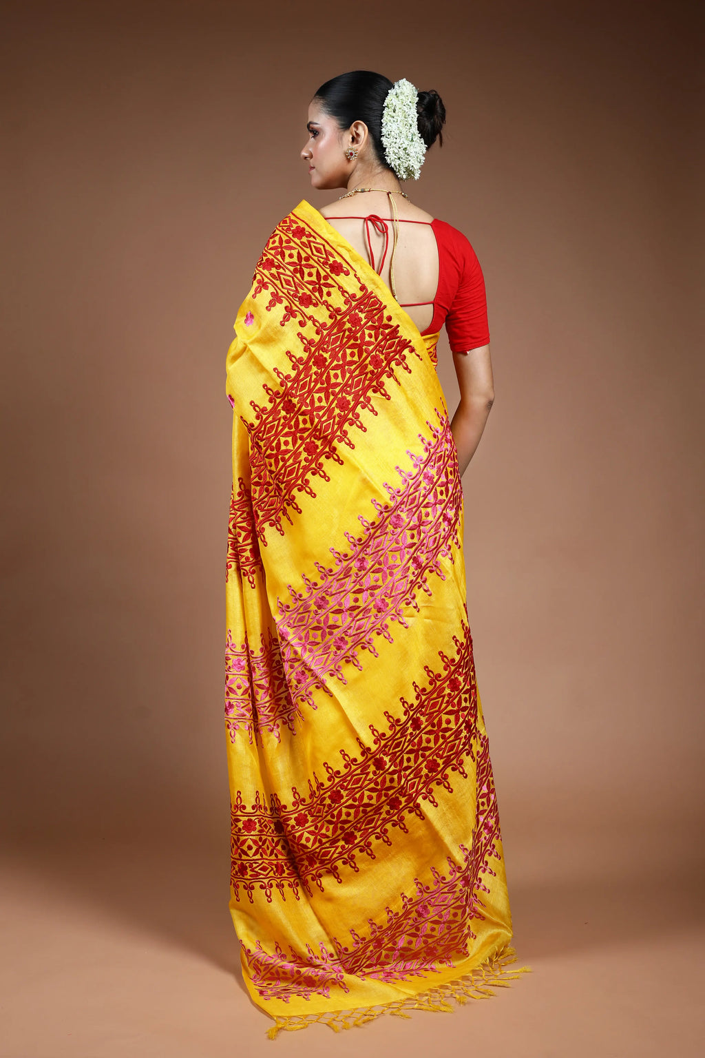 Yellow Embroidery Tussar Saree with Blouse Piece