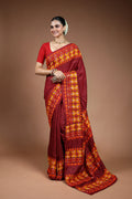 Maroon Tussar Kathiyawadi Saree with Blouse Piece