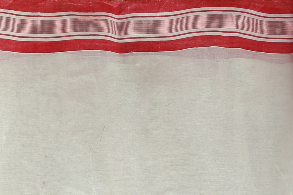 Red and White Cotton Saree with Blouse Piece