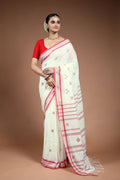 Red and White Cotton Saree with Blouse Piece