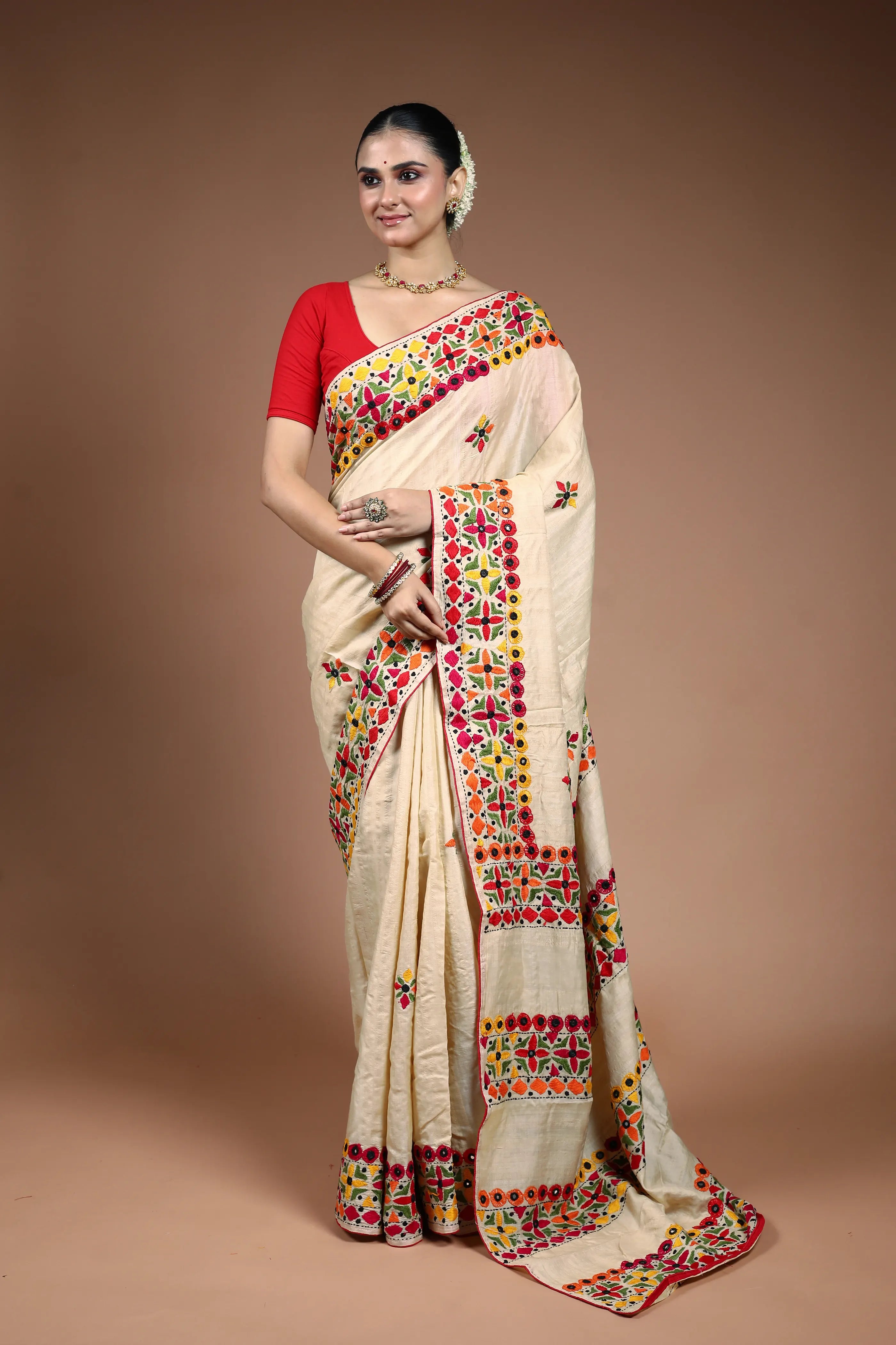 Beige Tussar Saree with Blouse Piece
