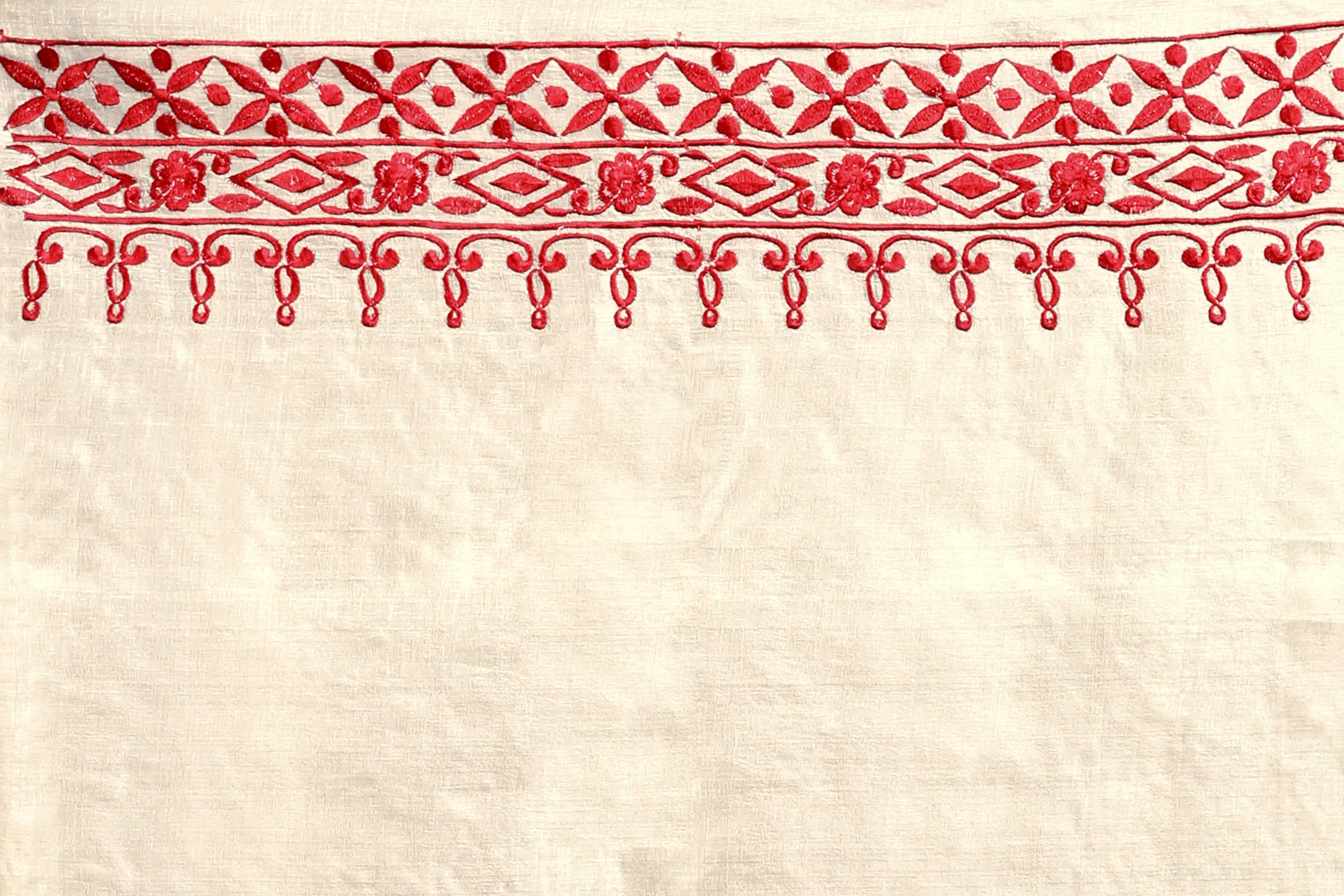 White Embroidery Tussar Saree with Blouse Piece