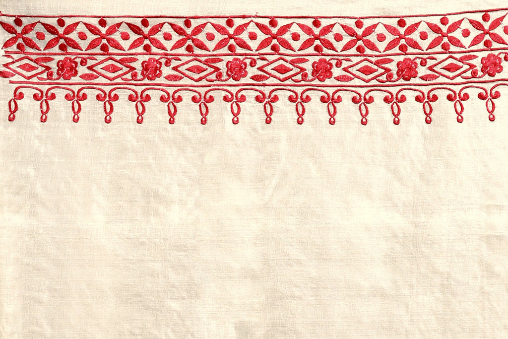 White Embroidery Tussar Saree with Blouse Piece