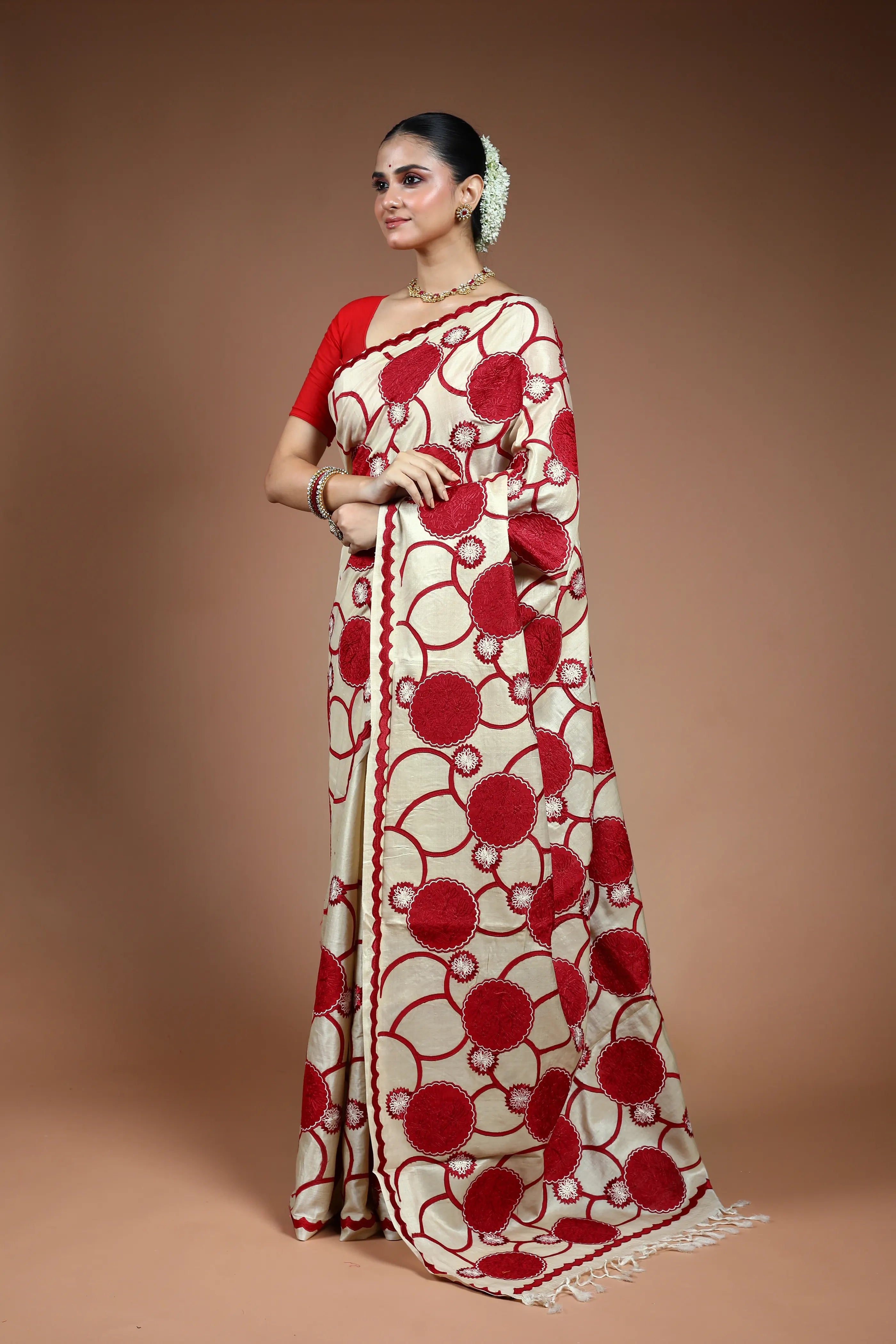 Beige Tussar Saree with Blouse Piece