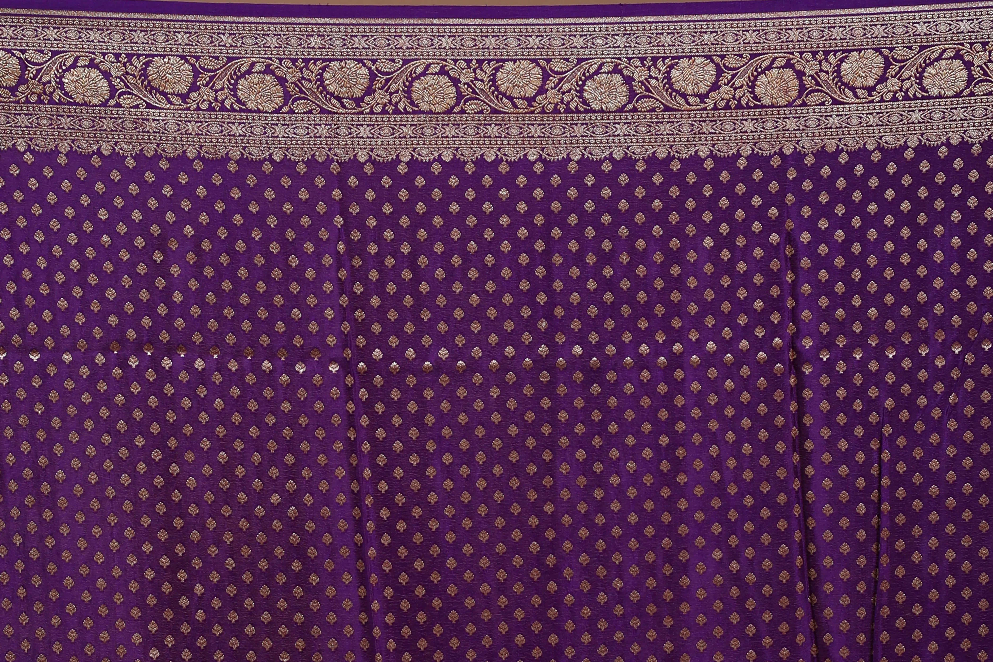 Purple Crepe  Banarasi Saree with Blouse Piece