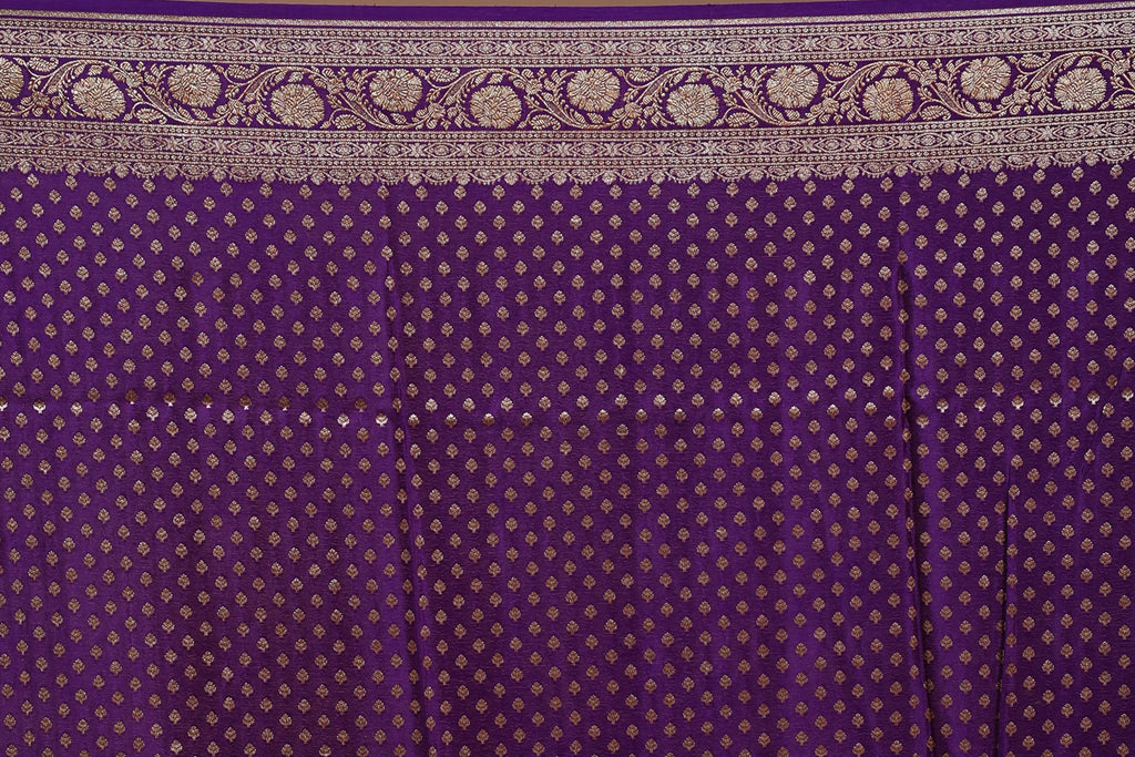 Purple Crepe  Banarasi Saree with Blouse Piece
