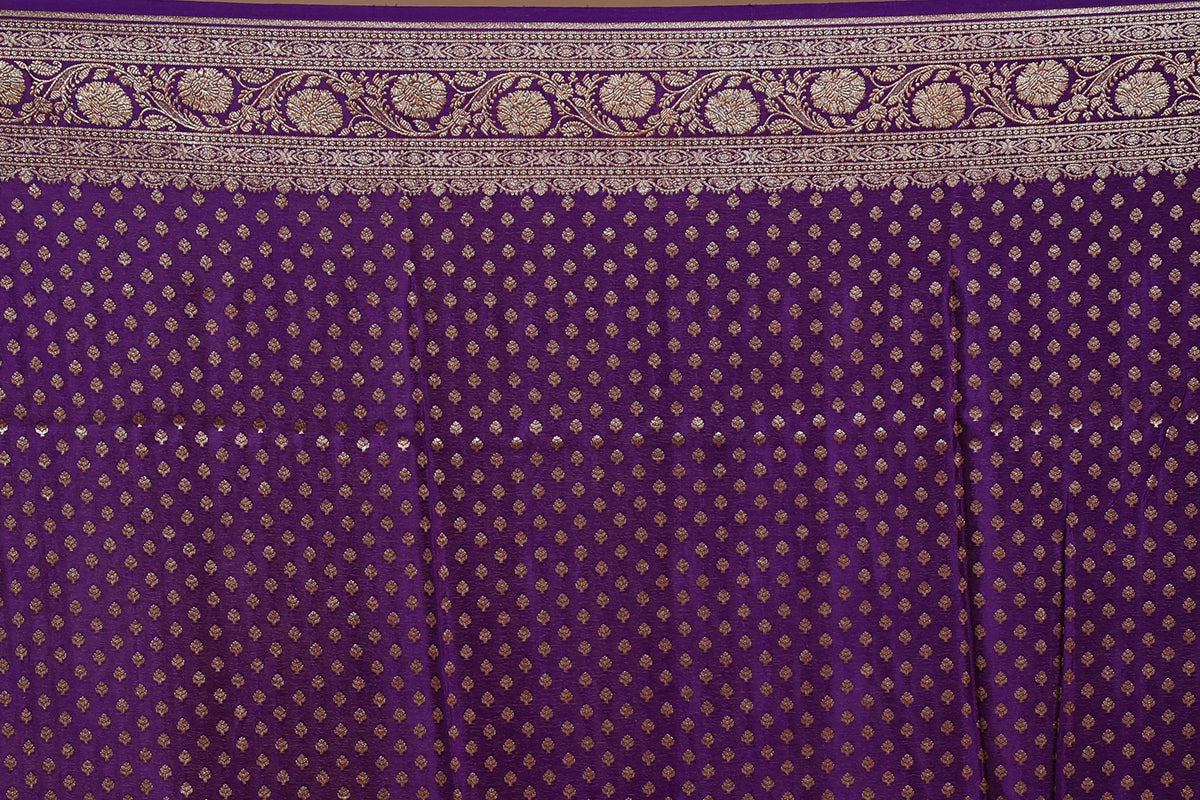 Purple Crepe  Banarasi Saree with Blouse Piece