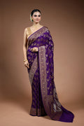 Purple Crepe  Banarasi Saree with Blouse Piece