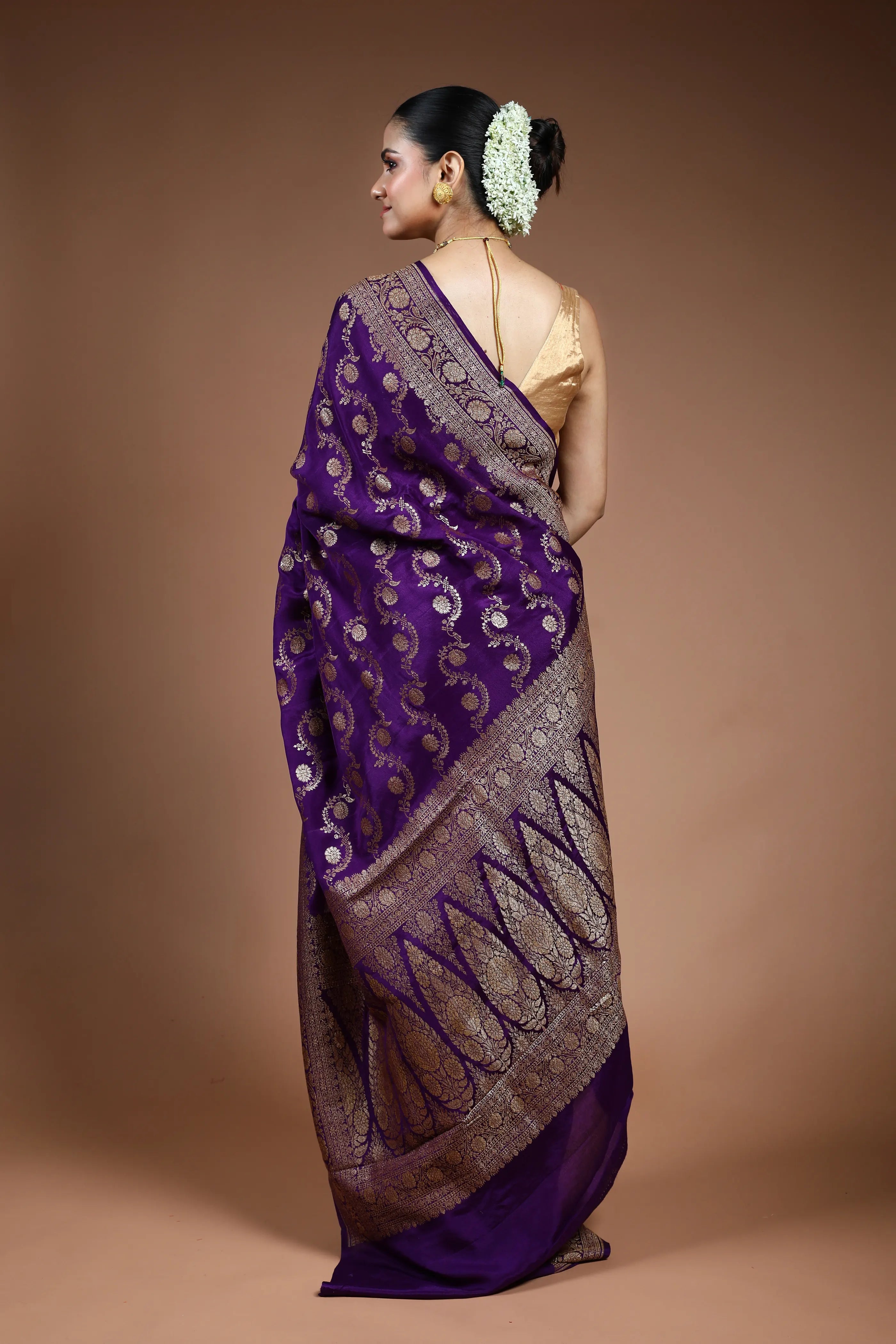 Purple Crepe  Banarasi Saree with Blouse Piece