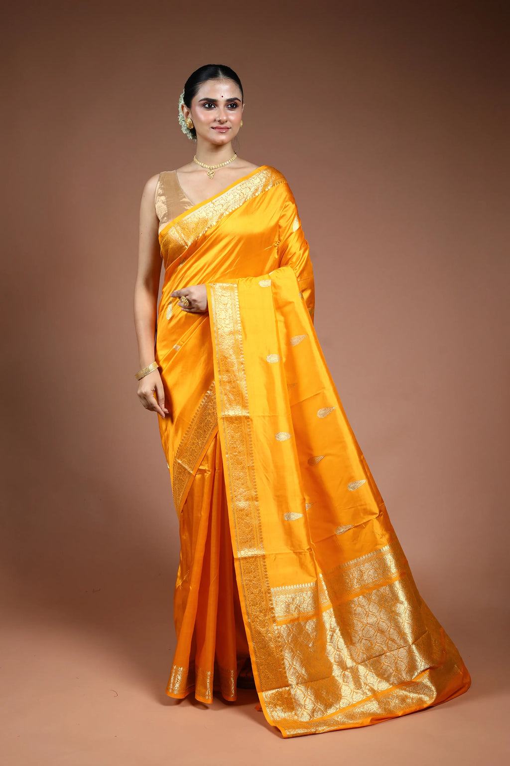 Mango Yellow Katan Banarasi Saree with Blouse Piece