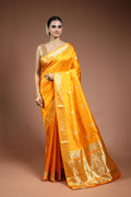 Mango Yellow Katan Banarasi Saree with Blouse Piece