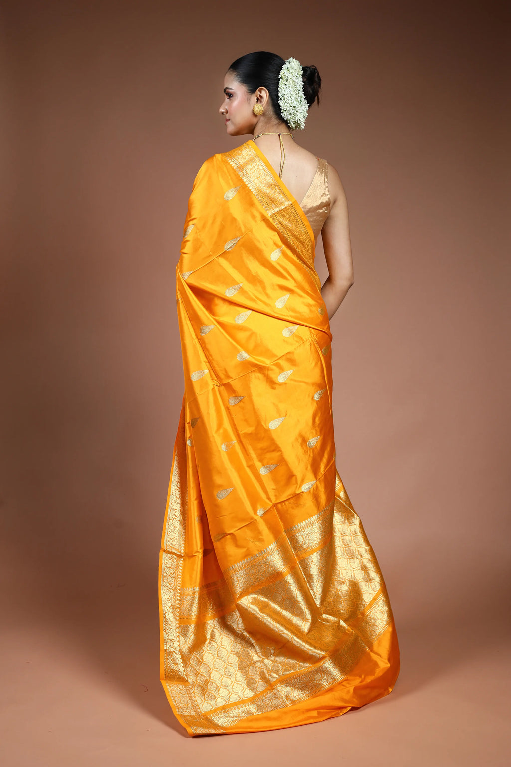 Mango Yellow Katan Banarasi Saree with Blouse Piece