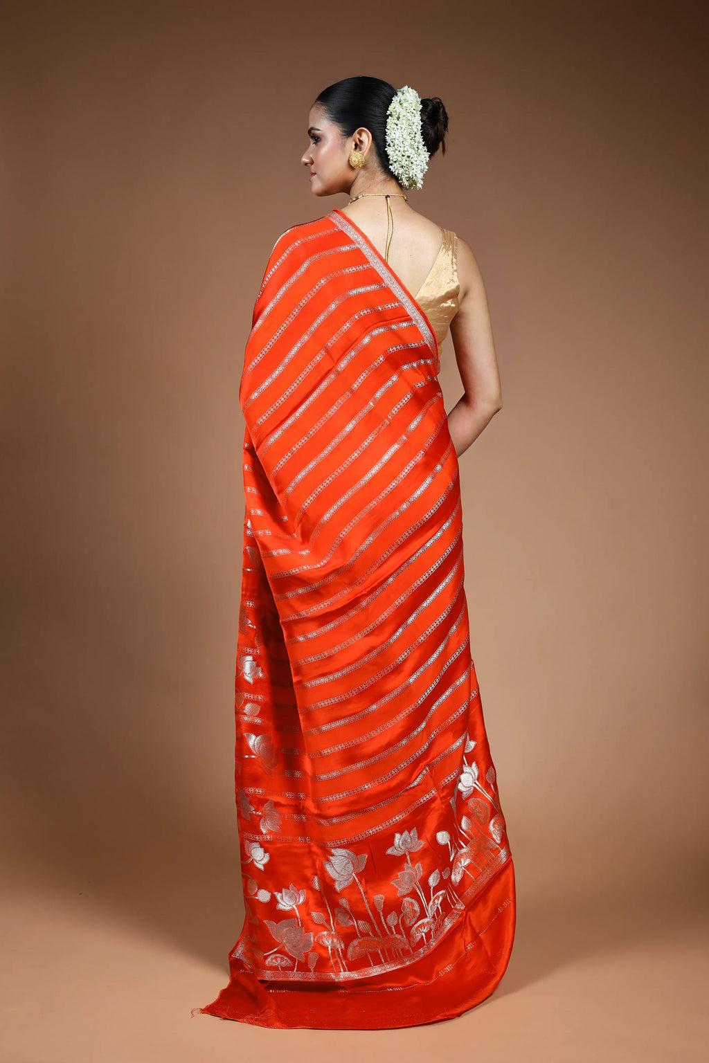 Rust Orange Blended Mashru Saree with Blouse Piece