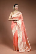 Peach Kora Banarasi Saree with Blouse Piece