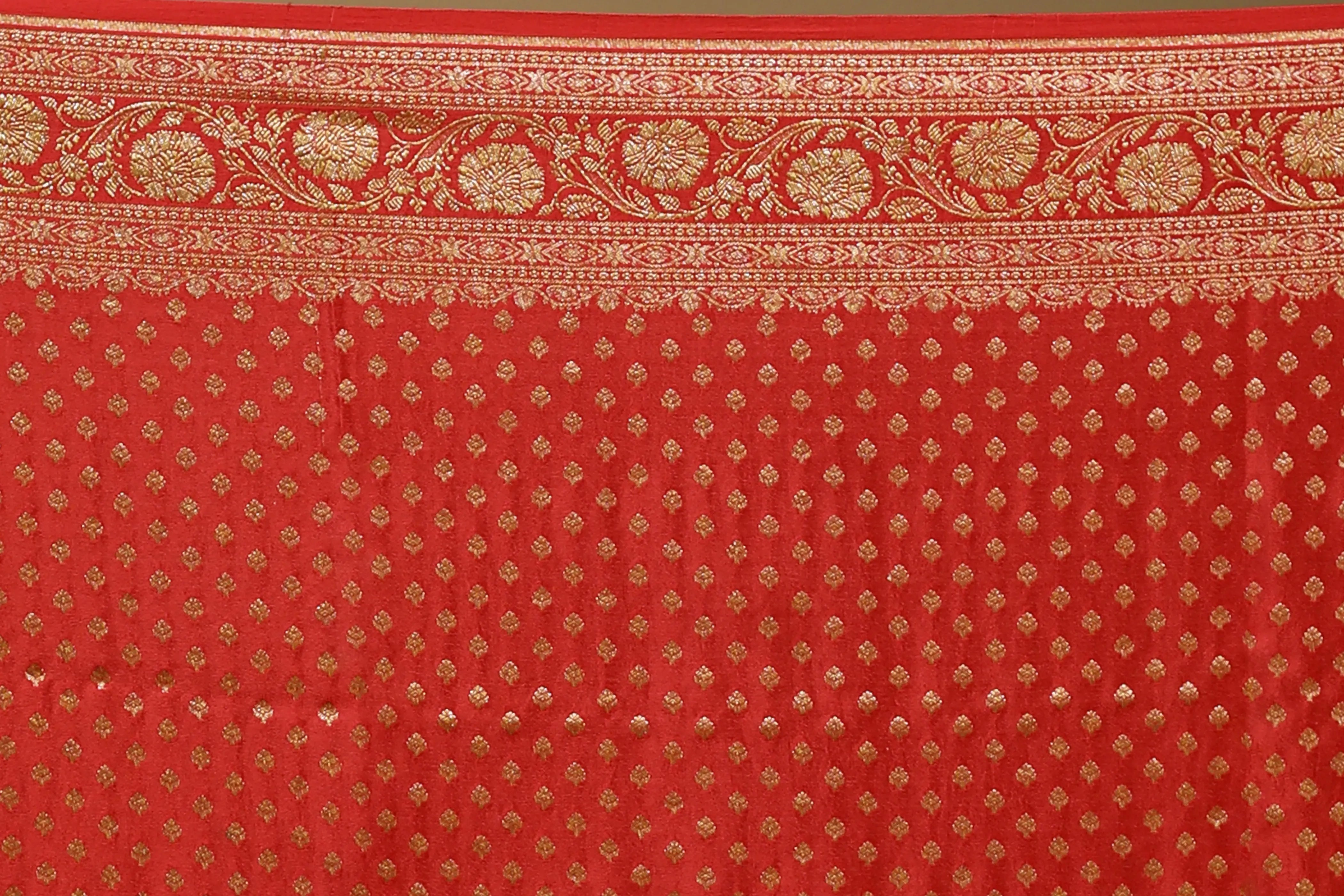 Red Crepe  Banarasi Saree with Blouse Piece