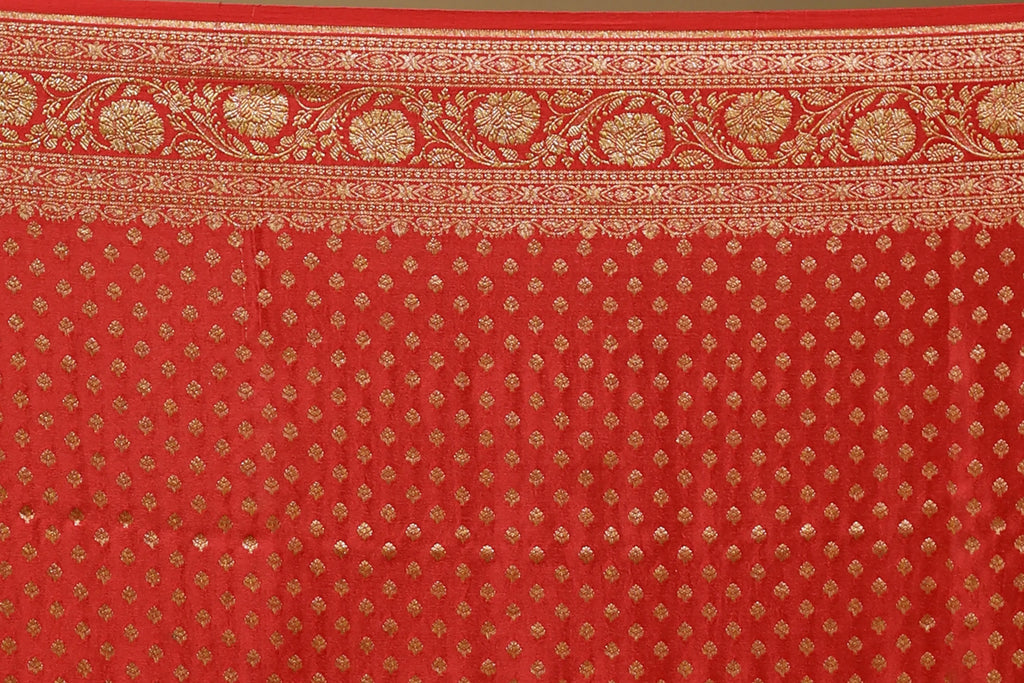 Red Crepe  Banarasi Saree with Blouse Piece