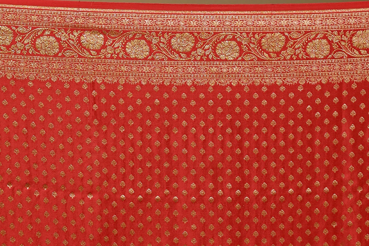 Red Crepe  Banarasi Saree with Blouse Piece
