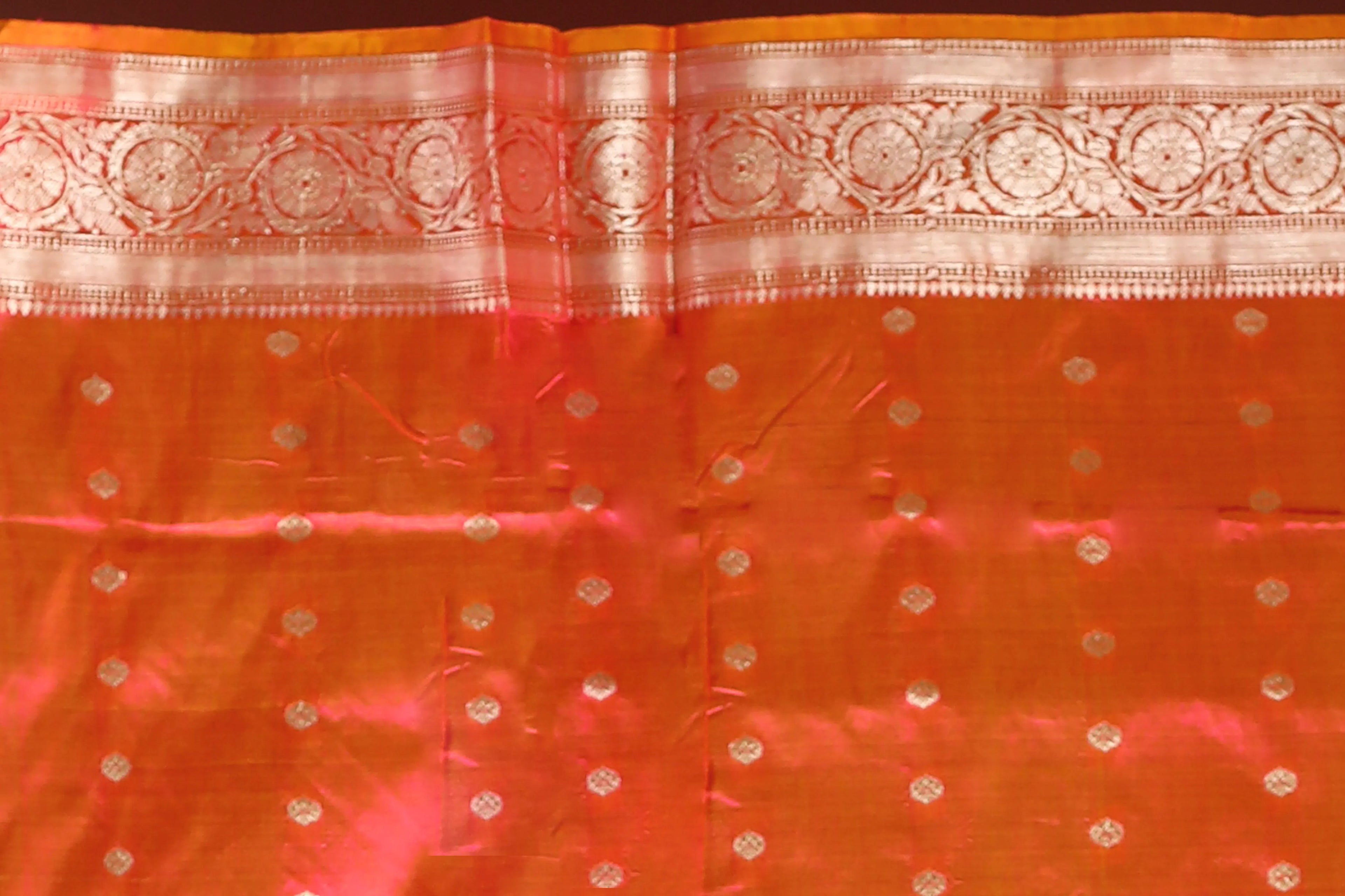 Orange Pink Dual Tone Katan Banarasi Saree with Blouse Piece