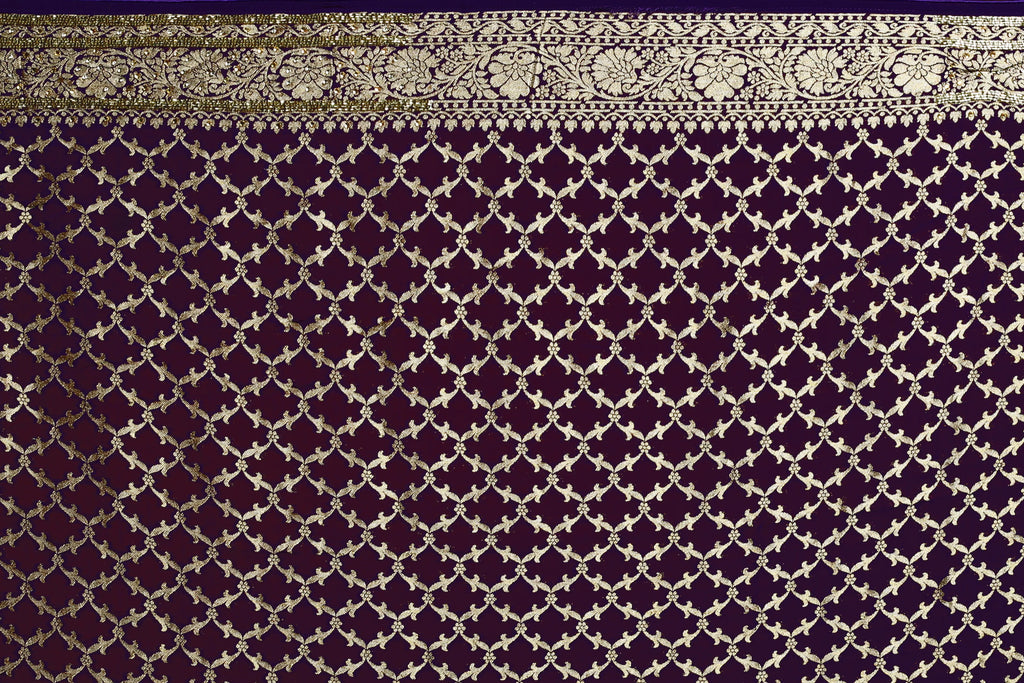 Purple Georgette Khaddi Saree with Blouse Piece