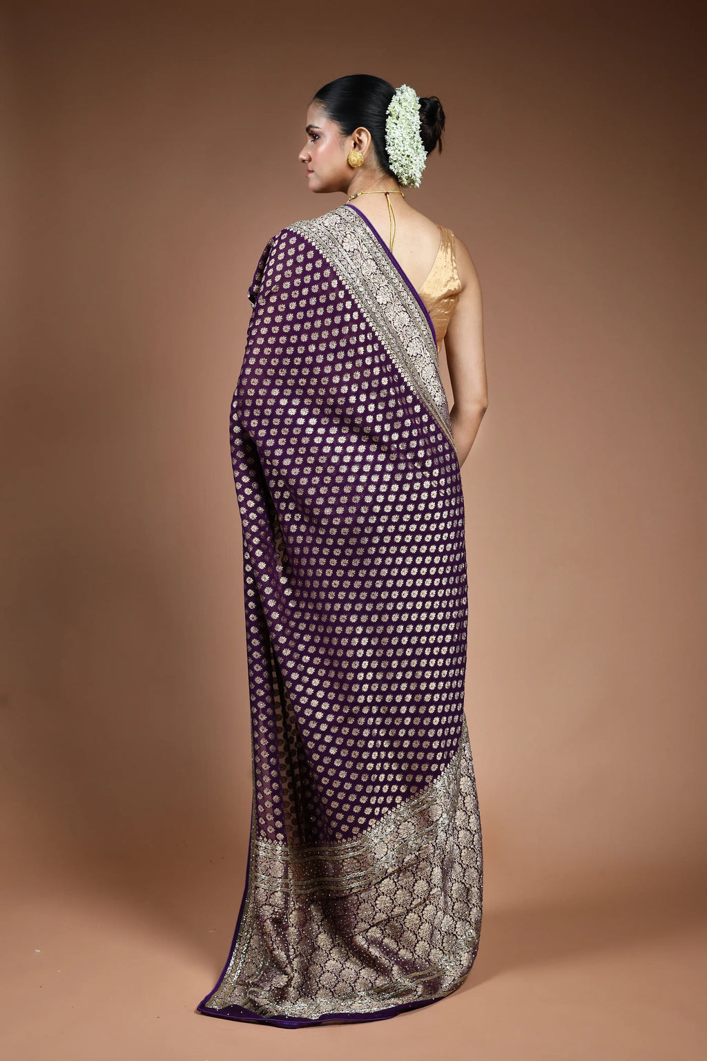 Purple Georgette Khaddi Saree with Blouse Piece