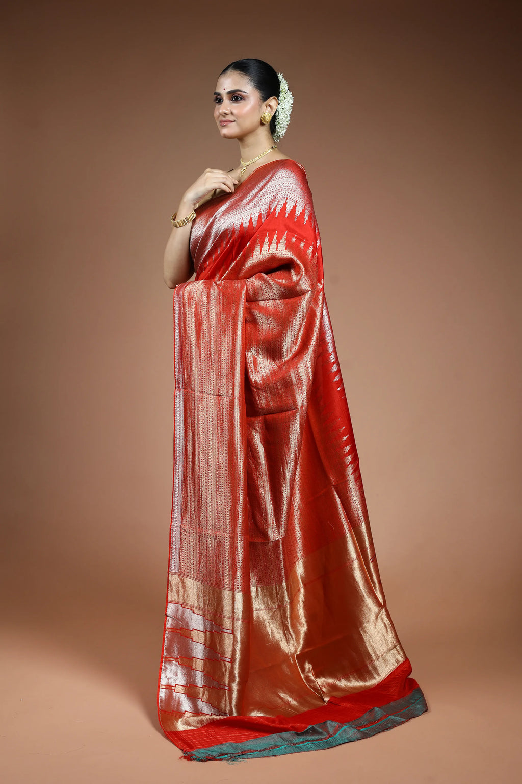 Rust Orange Blended Mashru Saree with Blouse Piece