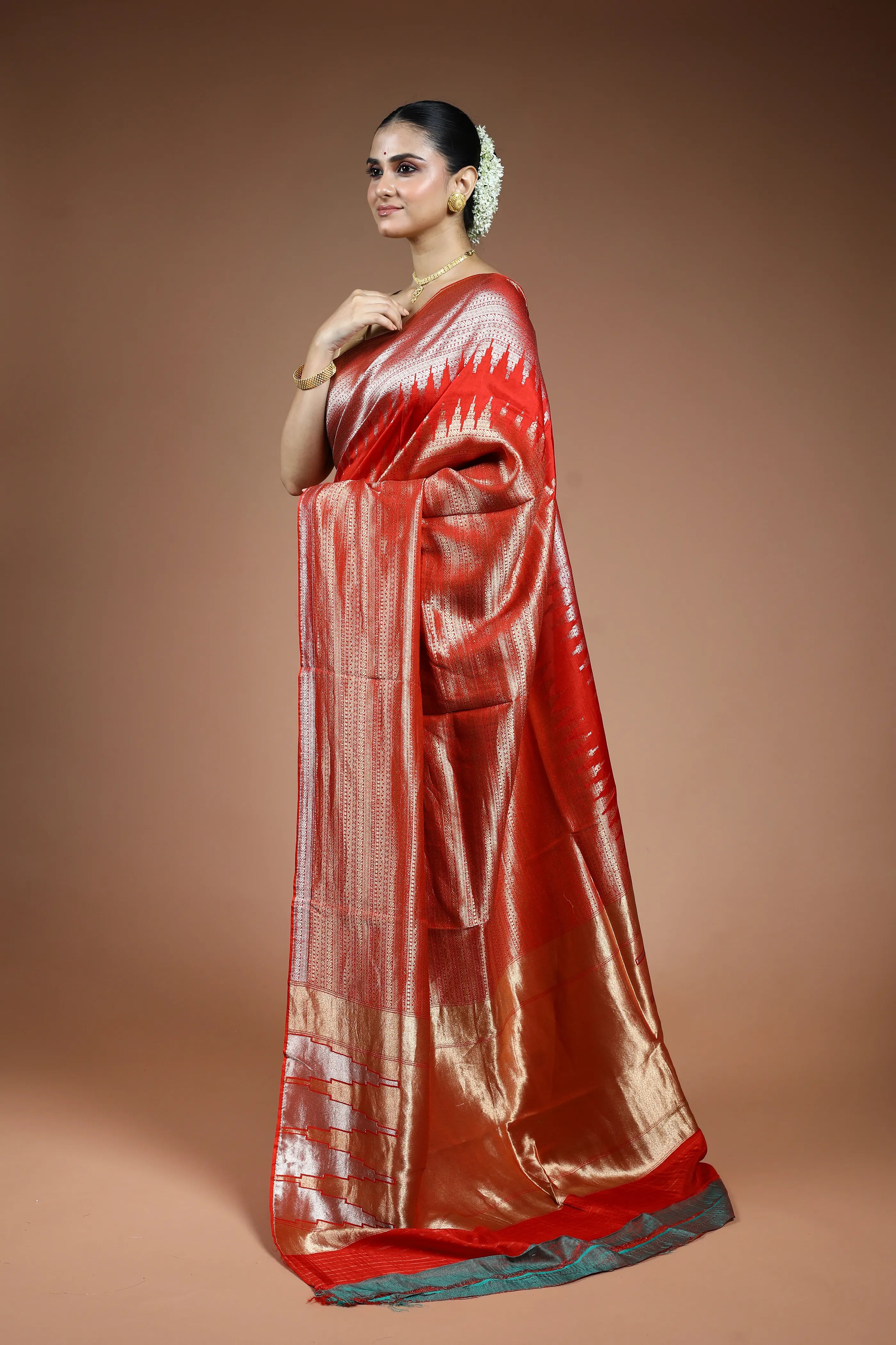 Rust Orange Blended Mashru Saree with Blouse Piece