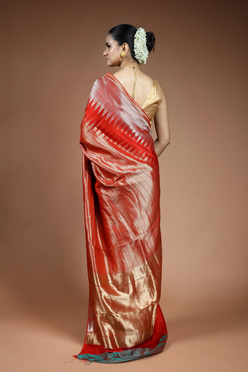 Rust Orange Blended Mashru Saree with Blouse Piece