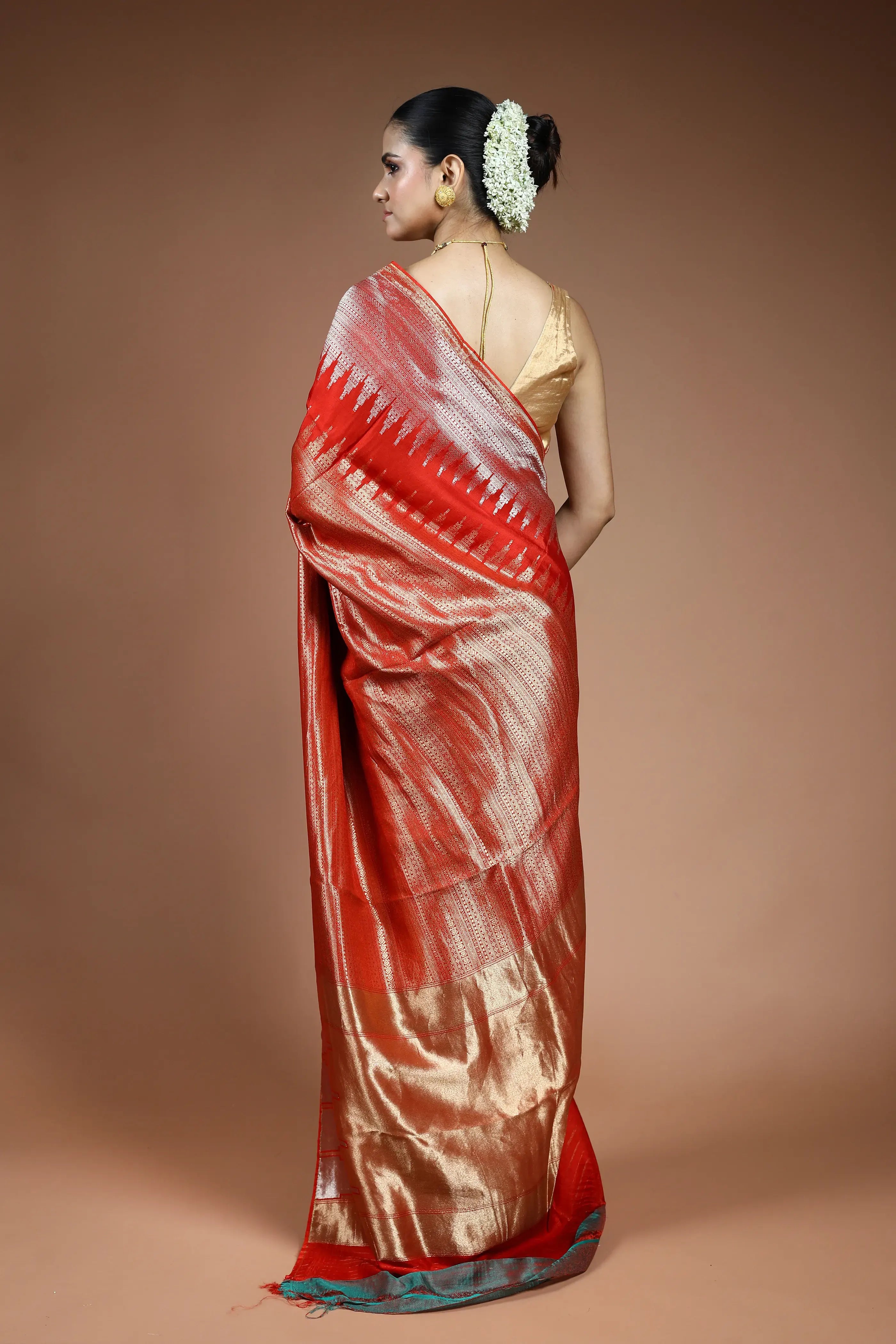Rust Orange Blended Mashru Saree with Blouse Piece