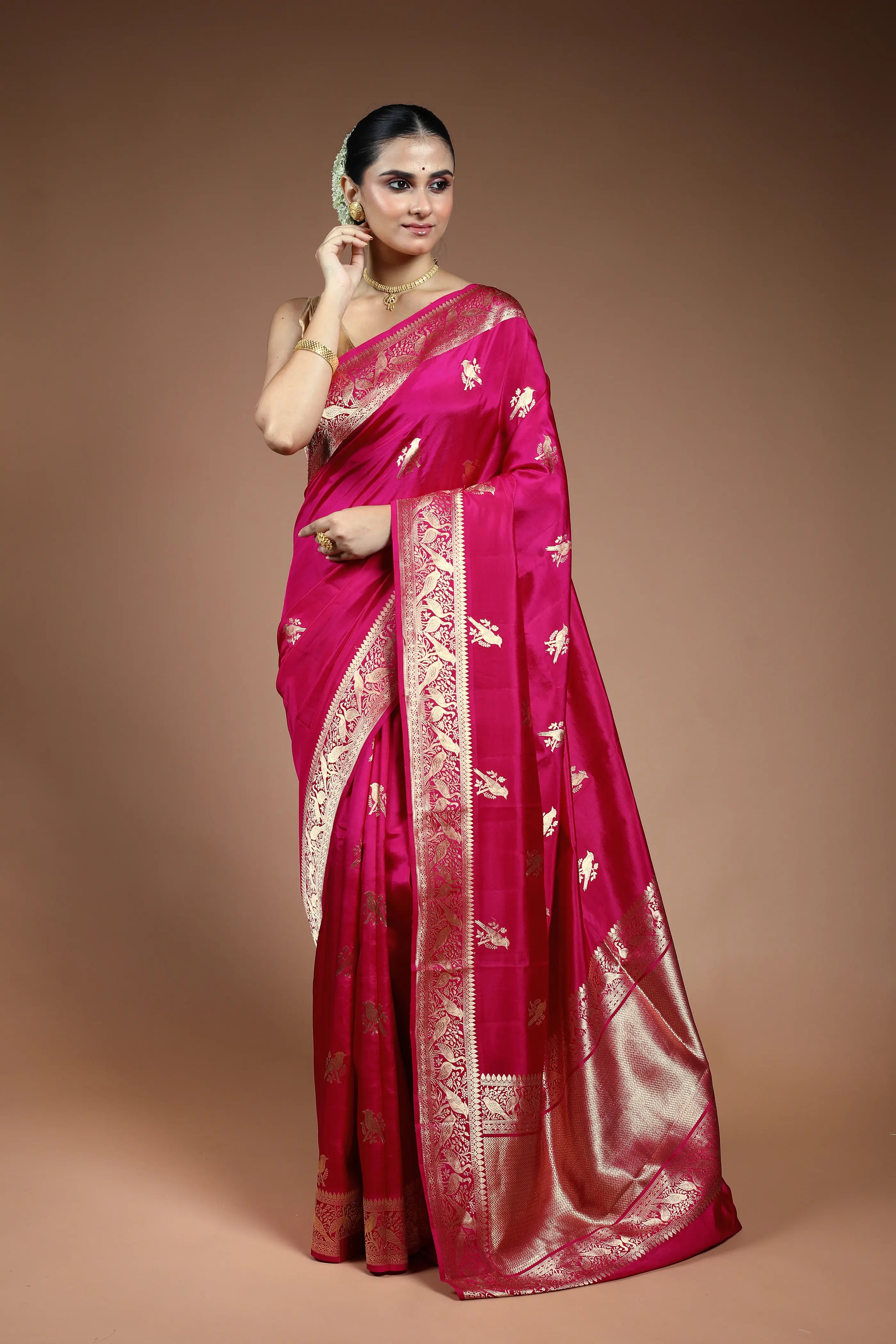 Rani Mango Silk Saree with Blouse Piece