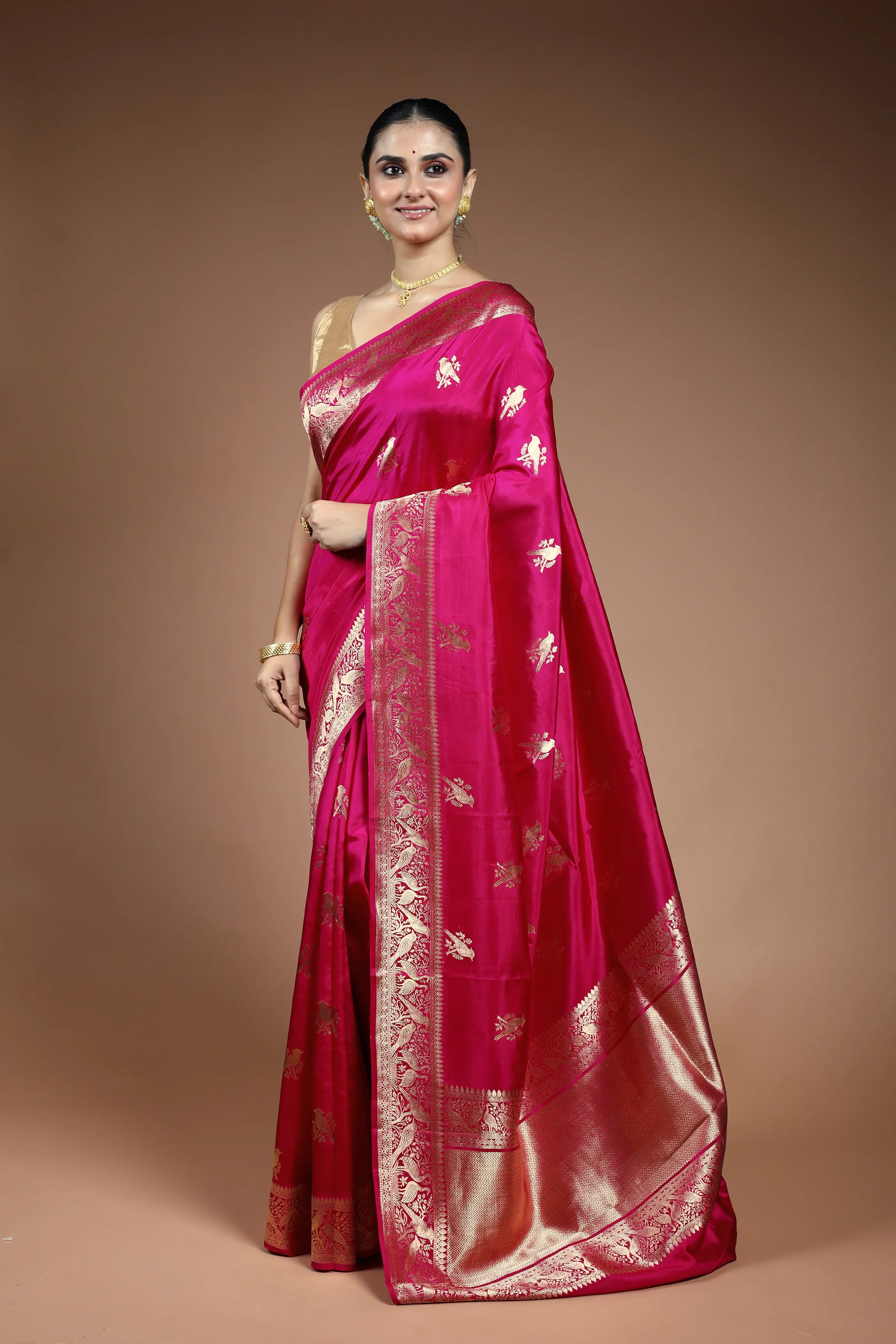 Rani Mango Silk Saree with Blouse Piece