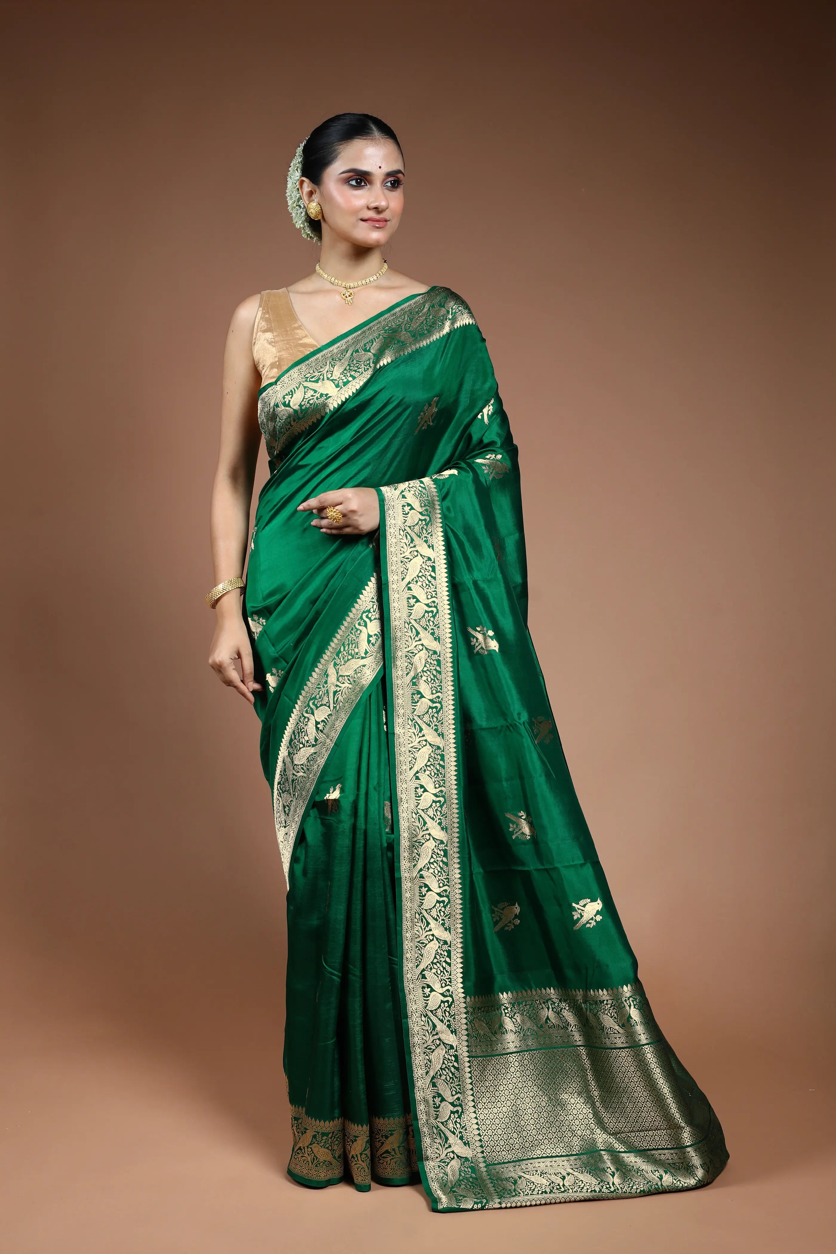 Green Mango Silk Saree with Blouse Piece