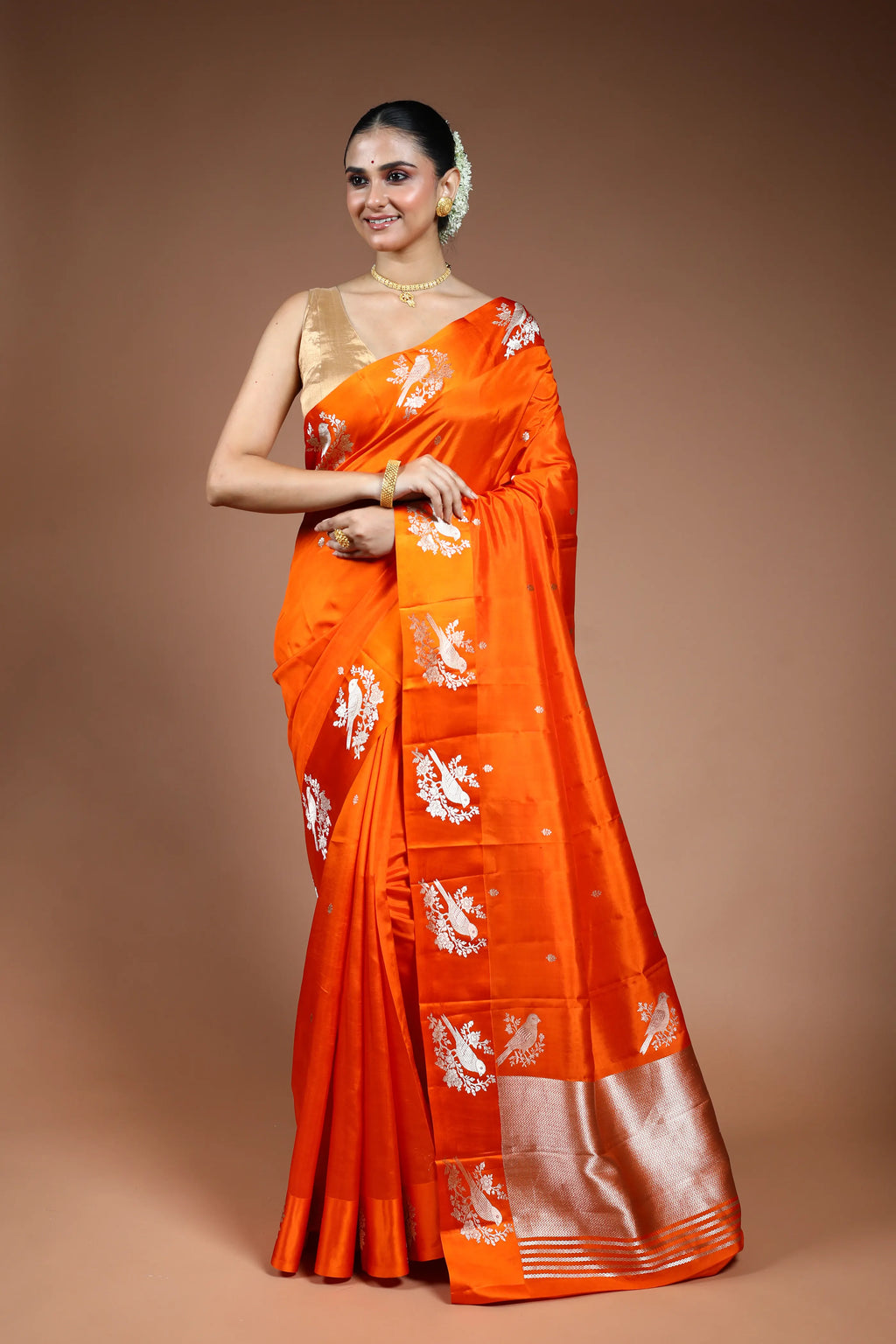 Orange Mango Silk Saree with Blouse Piece