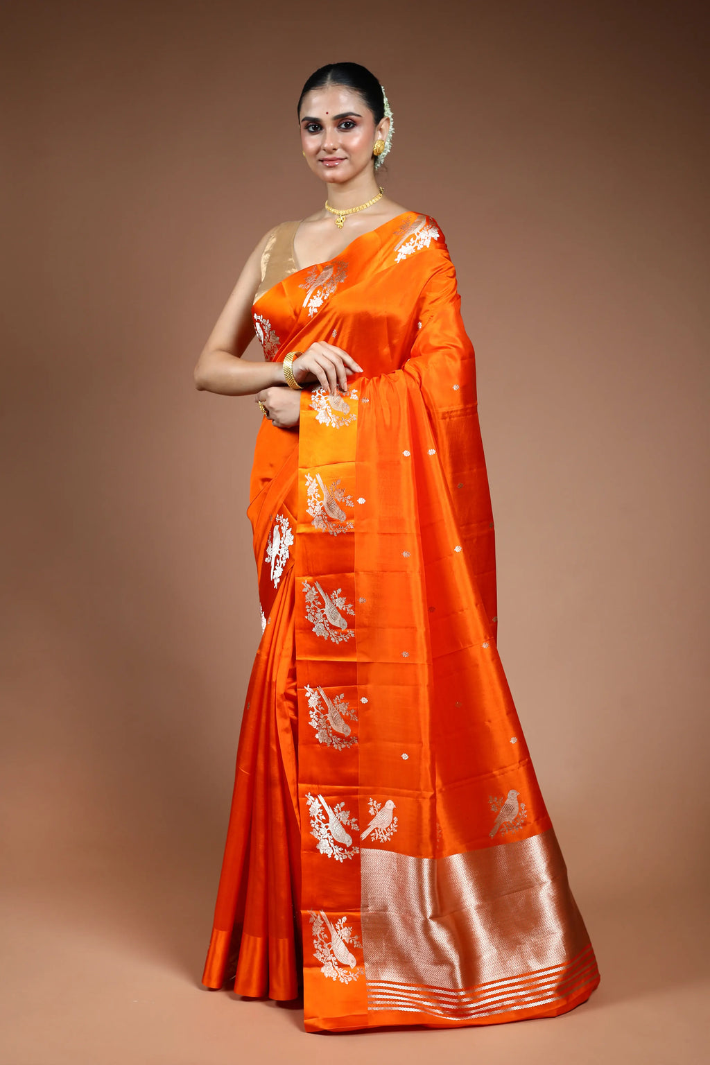 Orange Mango Silk Saree with Blouse Piece