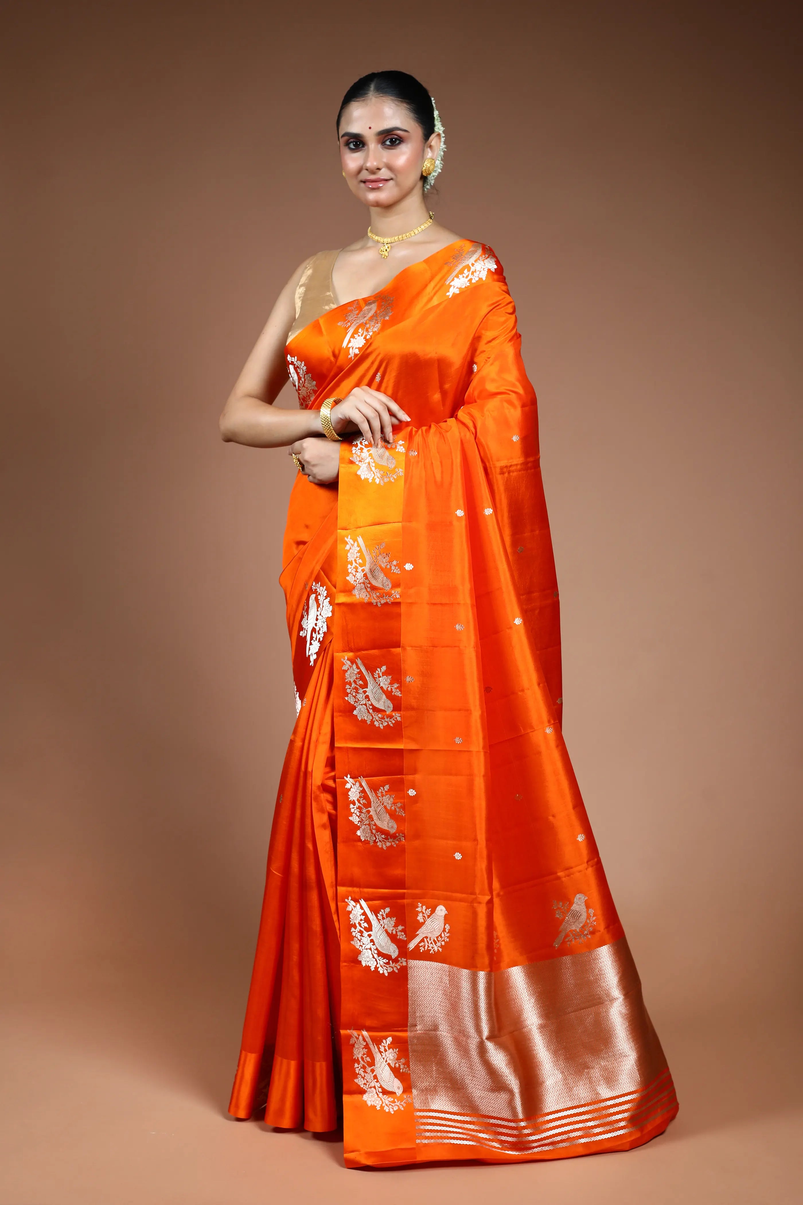 Orange Mango Silk Saree with Blouse Piece