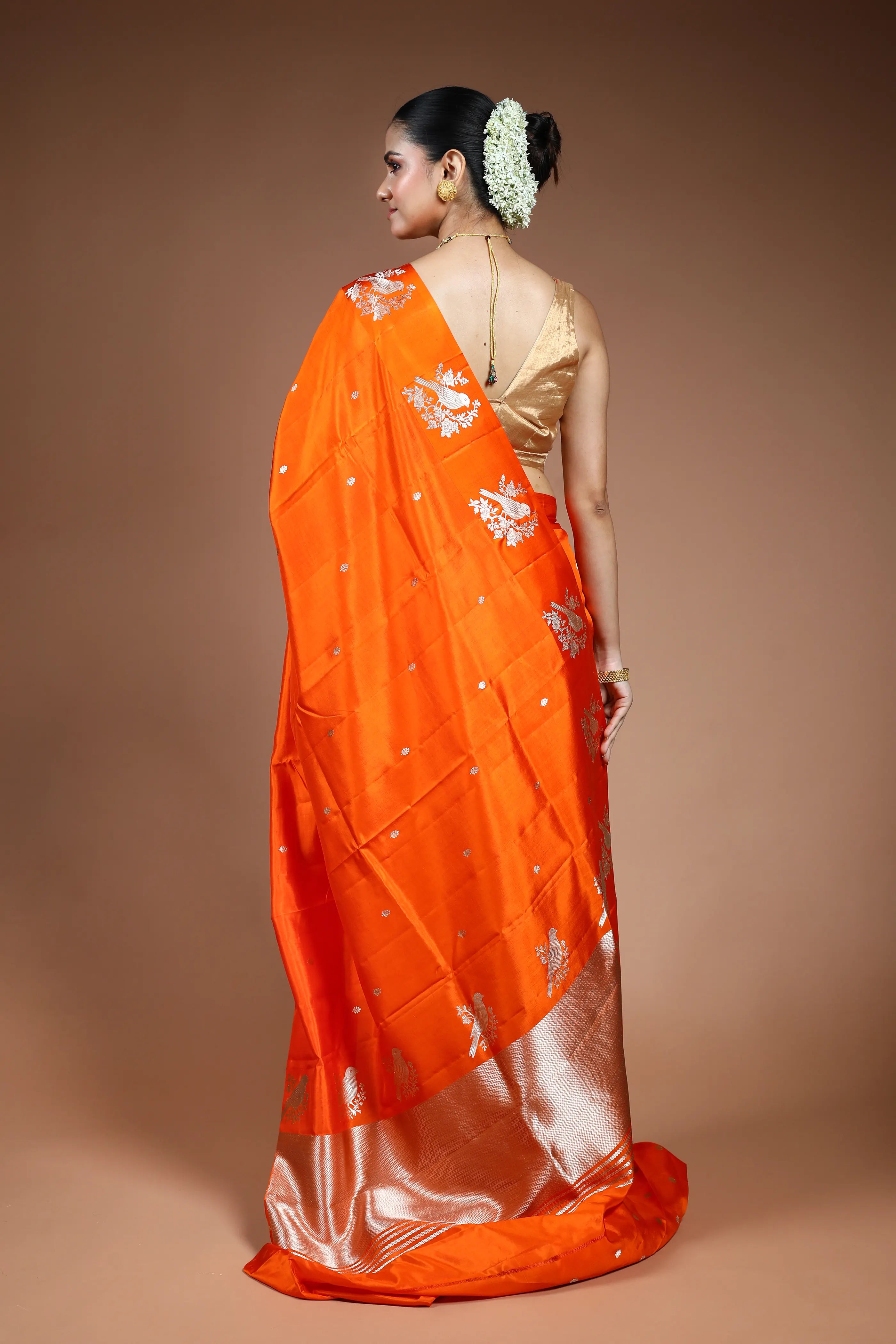 Orange Mango Silk Saree with Blouse Piece