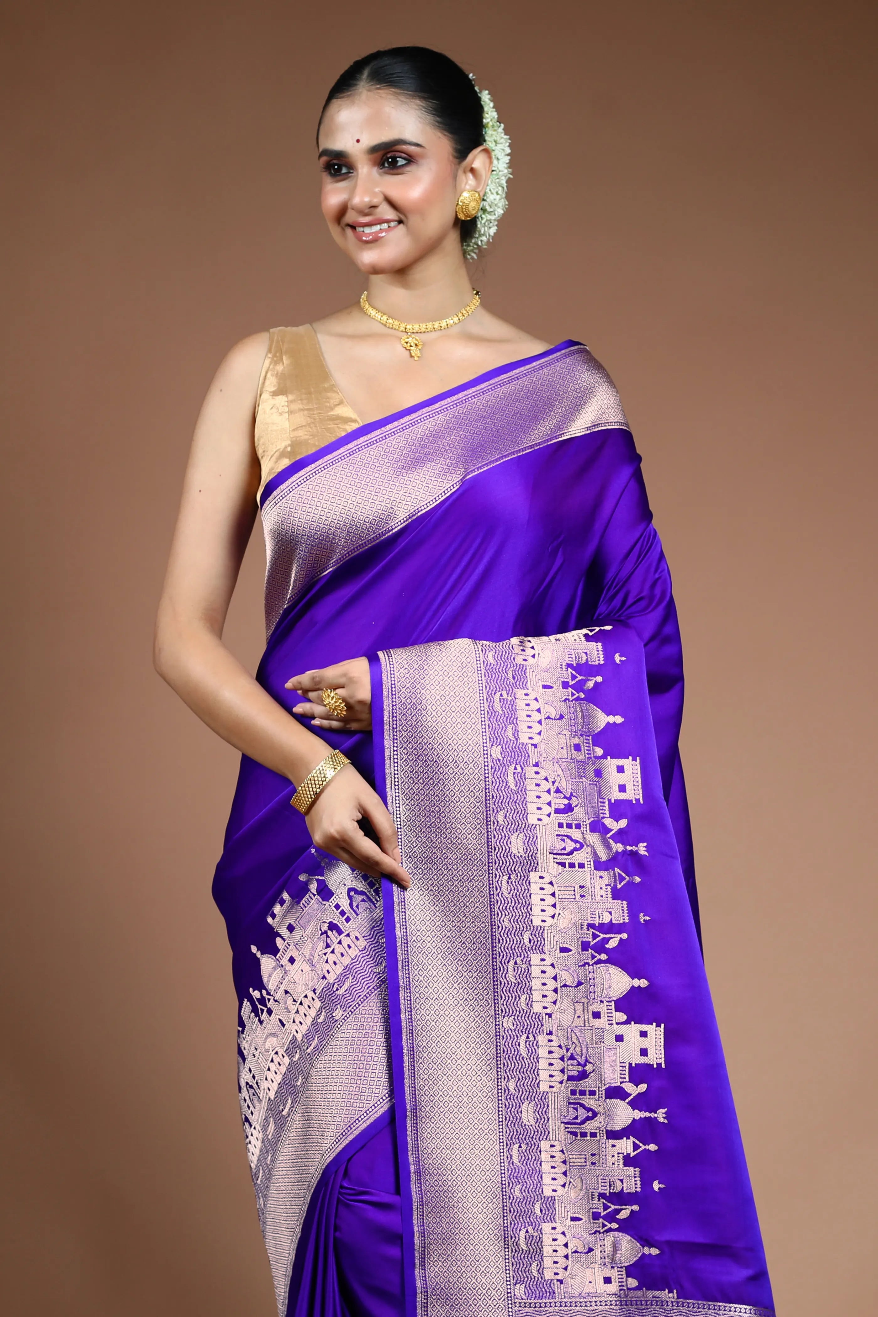 Ink Blue Ghat Katan Banarasi Saree with Blouse Piece
