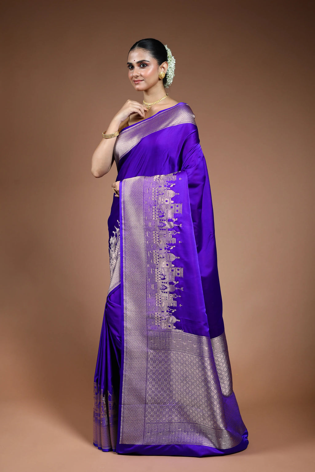 Ink Blue Ghat Katan Banarasi Saree with Blouse Piece