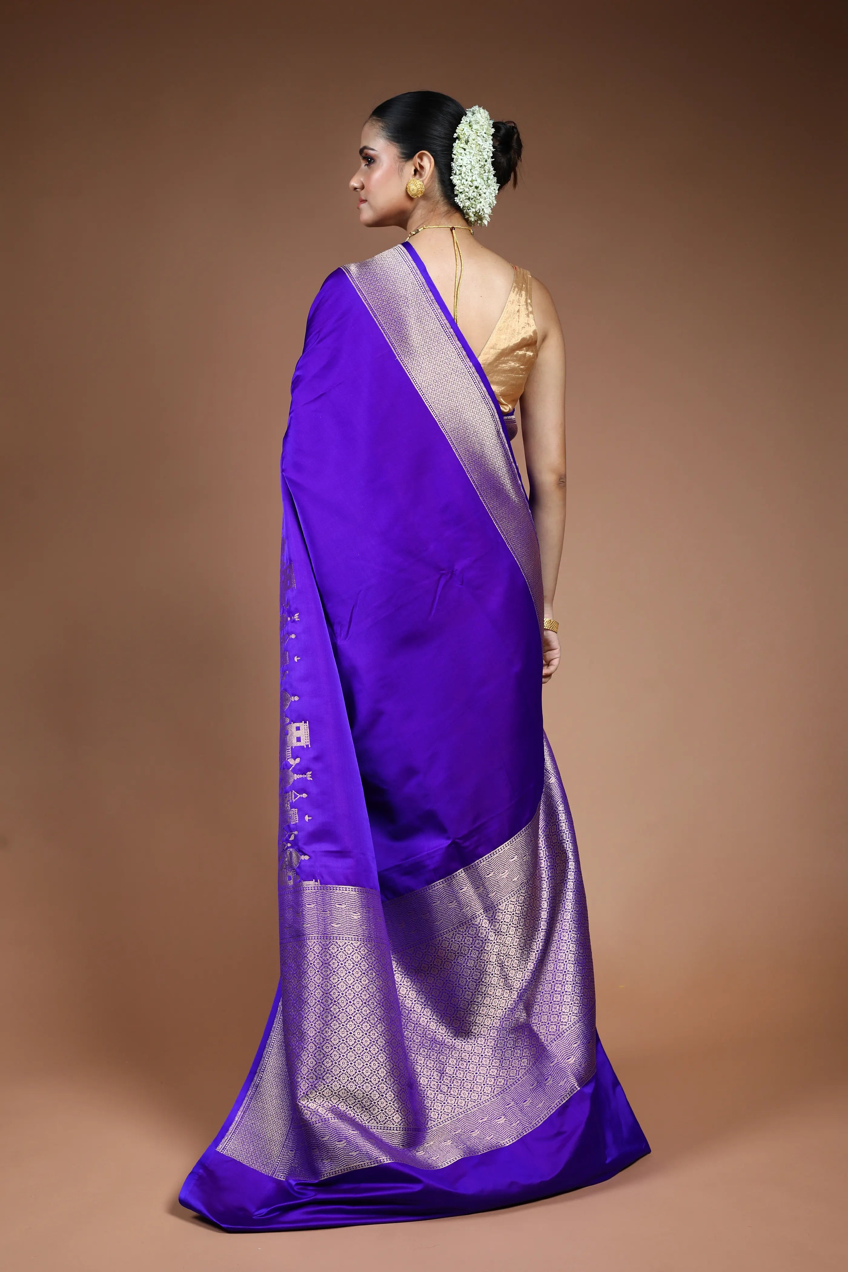 Ink Blue Ghat Katan Banarasi Saree with Blouse Piece
