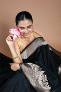 Black Ghat Katan Banarasi Saree with Blouse Piece
