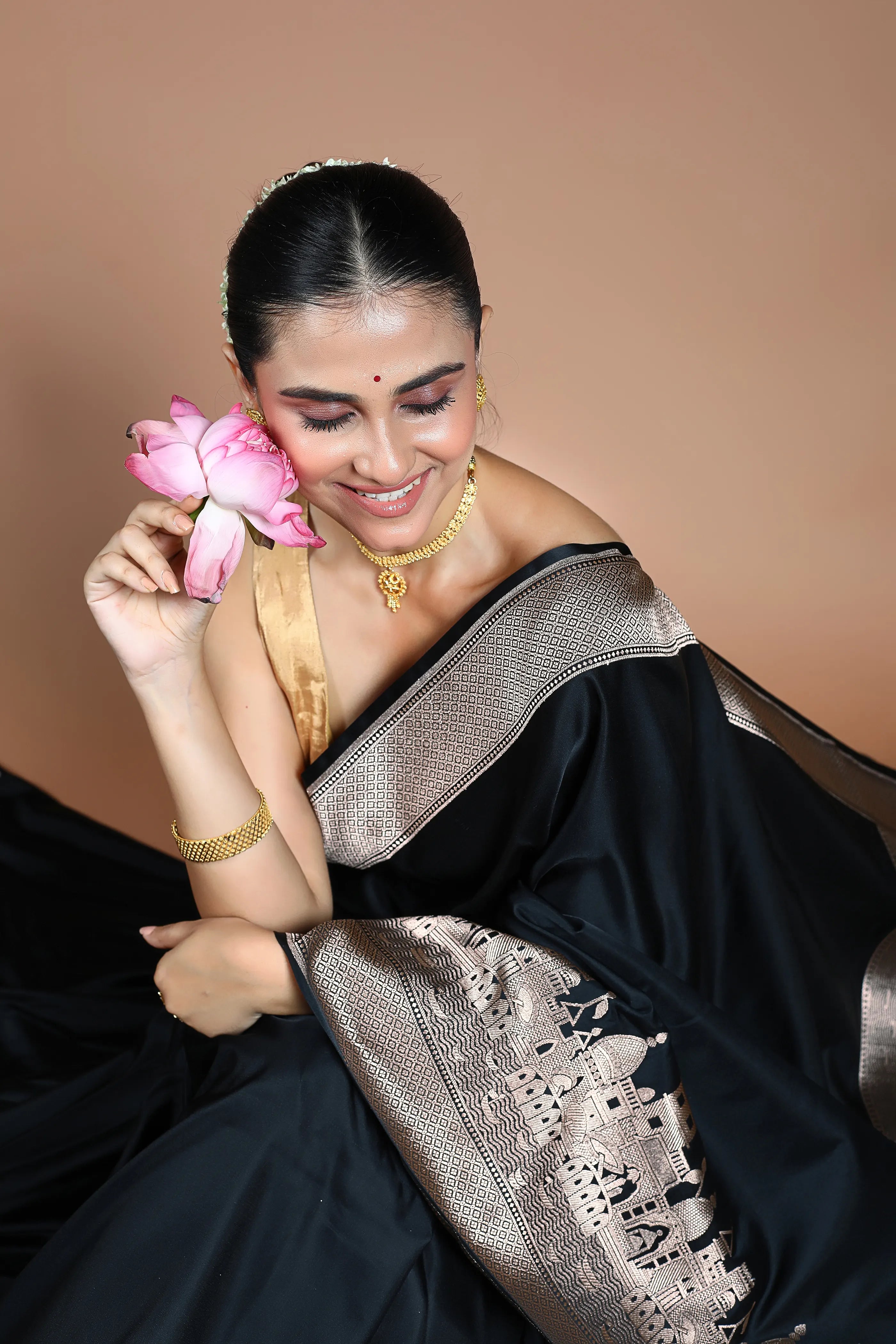 Black Ghat Katan Banarasi Saree with Blouse Piece