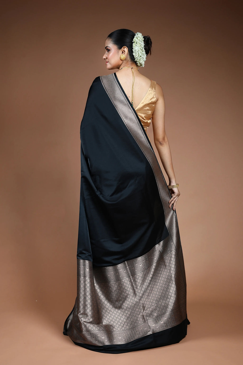 Black Ghat Katan Banarasi Saree with Blouse Piece